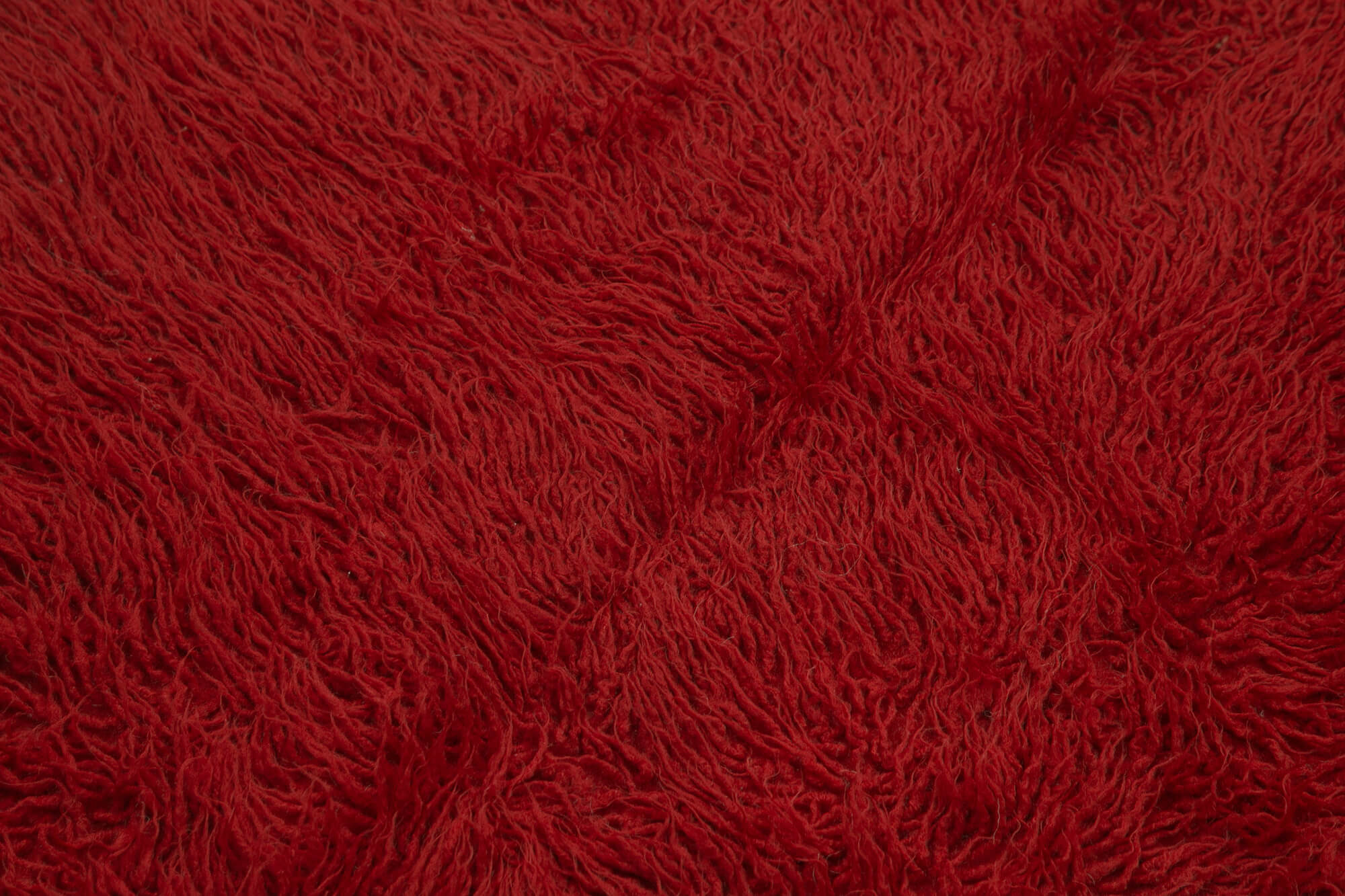Handmade Area Rug – Red Shaggy Cotton Wool Vintage Turkish Carpet 4'6''x6'7''