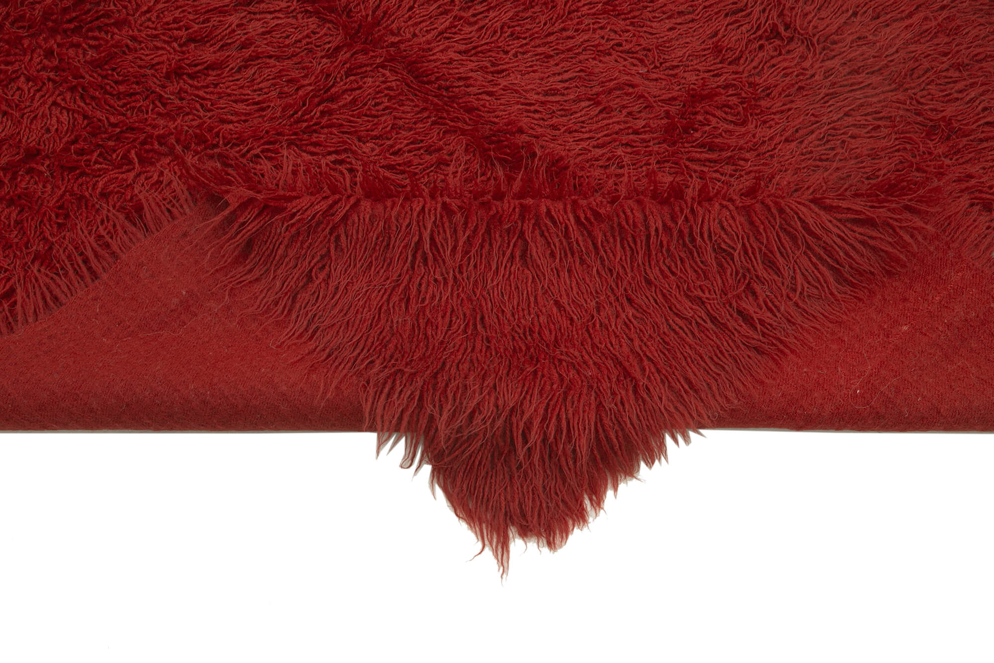 Handmade Area Rug – Red Shaggy Cotton Wool Vintage Turkish Carpet 4'6''x6'7''