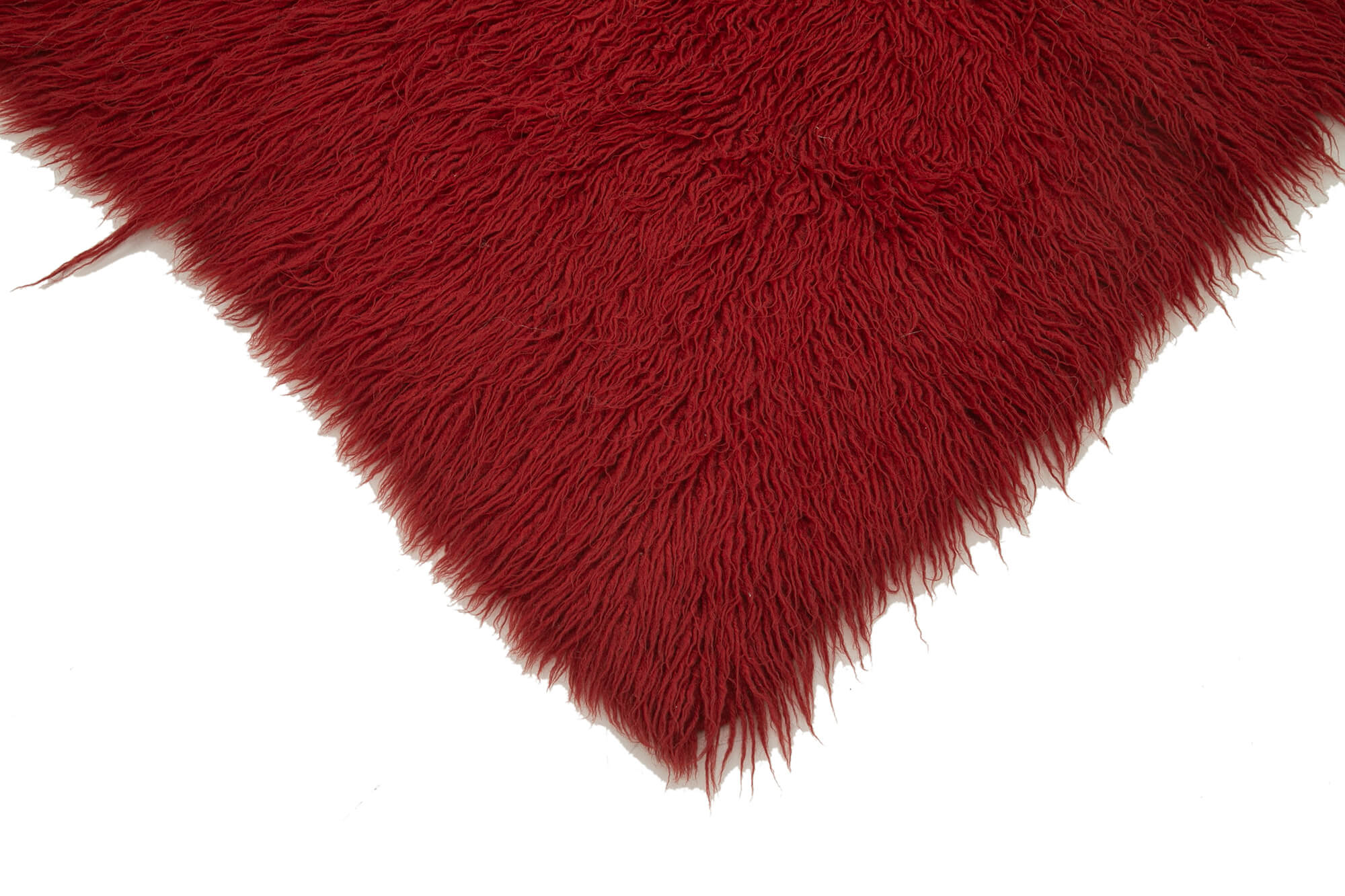 Handmade Area Rug - Red Shaggy Cotton Wool 4x6 Vintage Turkish Carpet