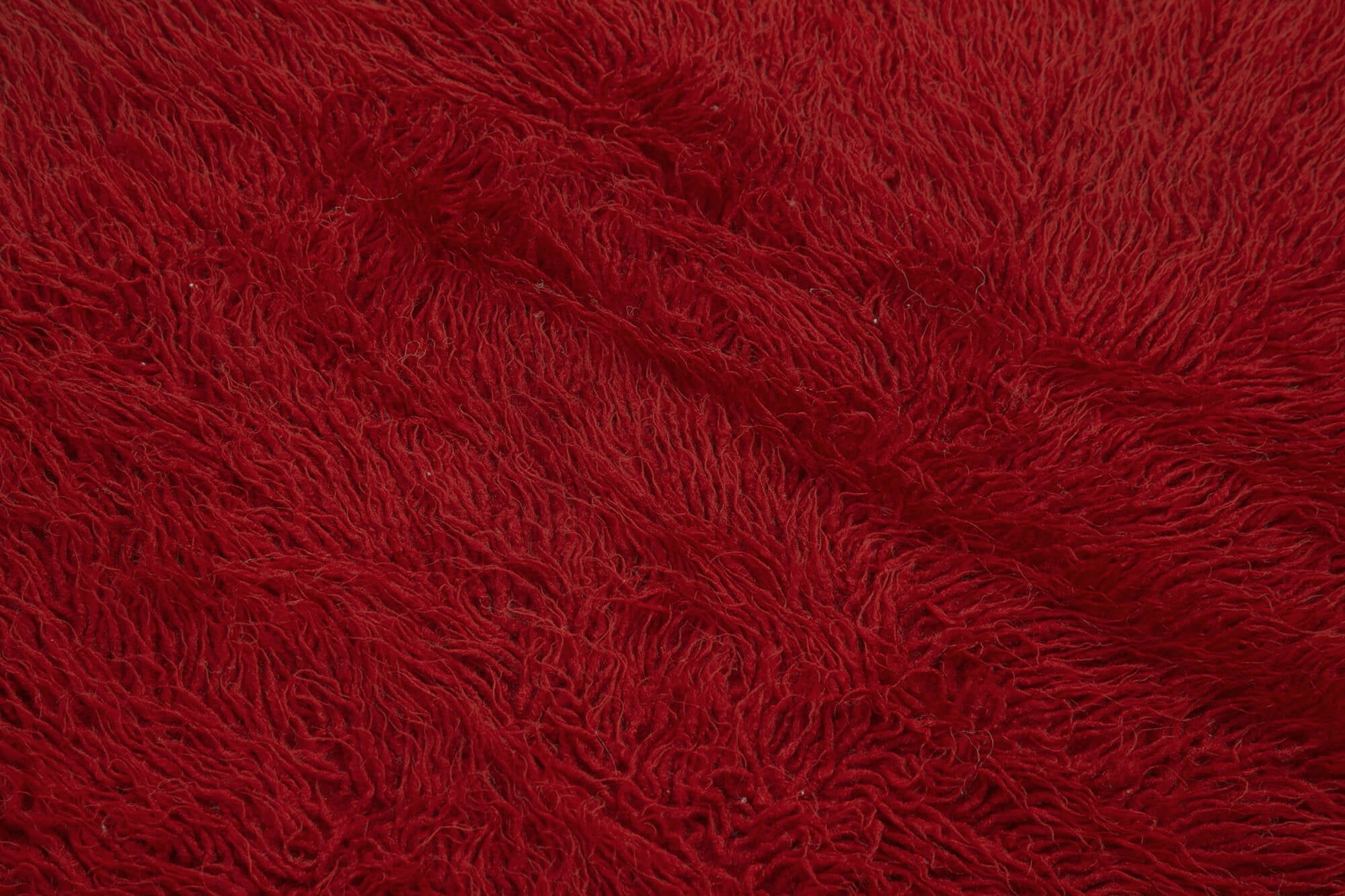 Handmade Area Rug - Red Shaggy Cotton Wool 4x6 Vintage Turkish Carpet