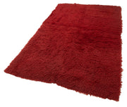 Handmade Wool Area Rug - Red Vintage Carpet 4x7 Feet | Shaggy Cotton Rug