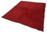 Handmade Wool Area Rug - Red Shaggy Cotton Rug 6x8 Feet | Vintage Turkish Carpet