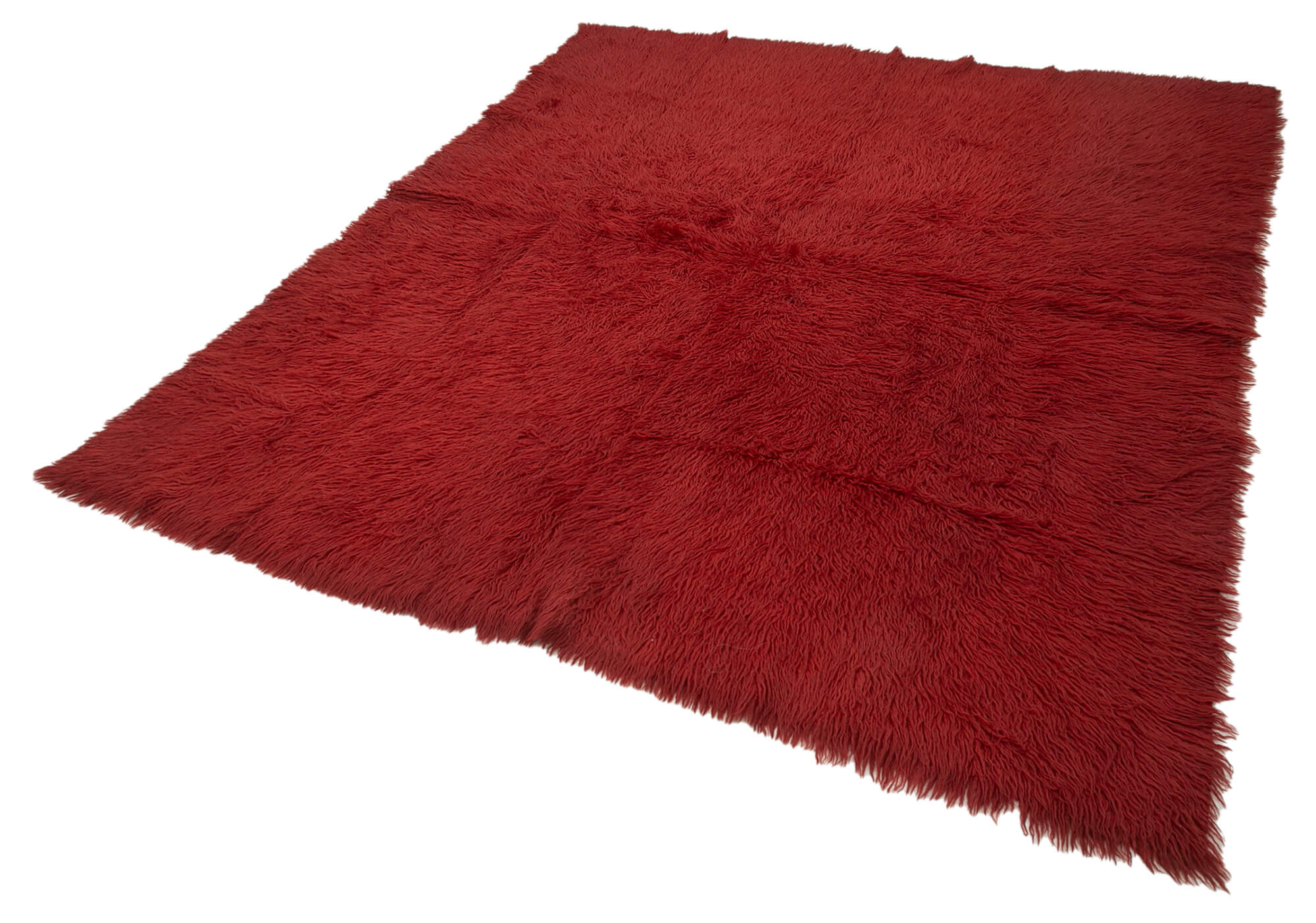 Handmade Wool Area Rug - Red Shaggy Cotton Rug 6x8 Feet | Vintage Turkish Carpet