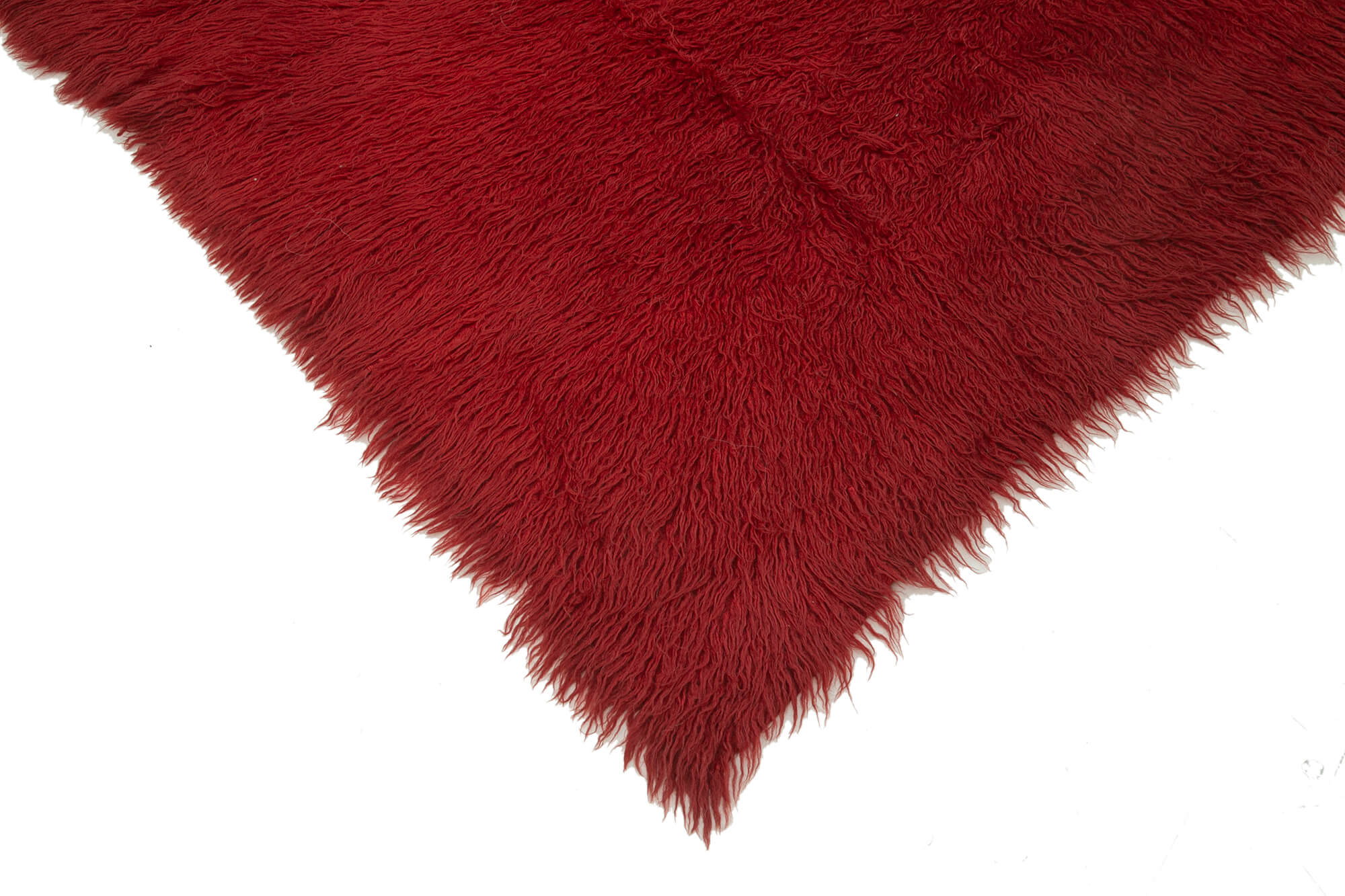 Handmade Wool Area Rug - Red Shaggy Cotton Rug 6x8 Feet | Vintage Turkish Carpet