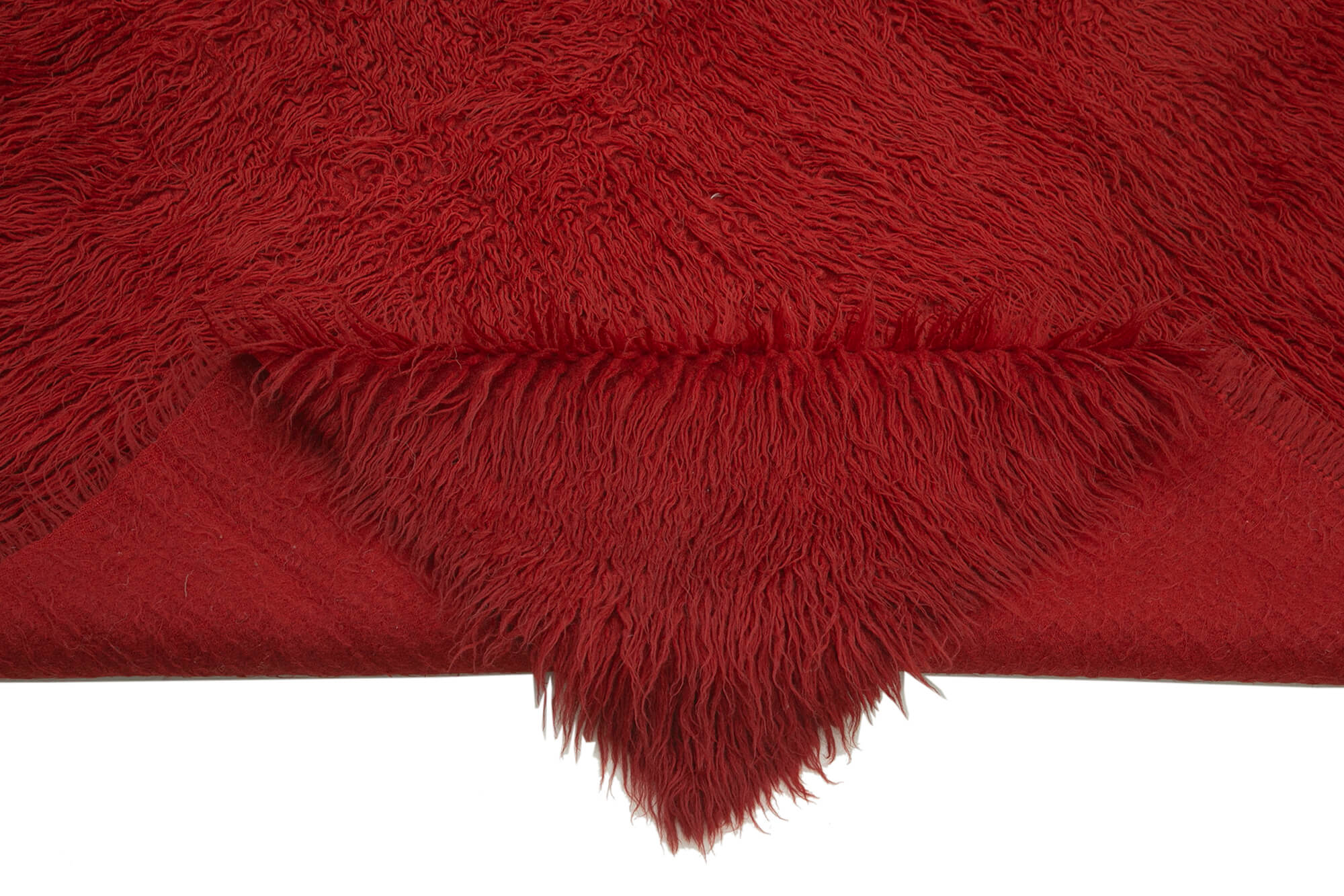 Handmade Wool Area Rug - Red Shaggy Cotton Rug 6x8 Feet | Vintage Turkish Carpet
