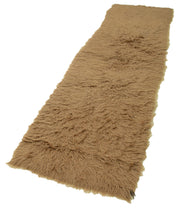 Handmade Wool Area Rug - Brown Vintage Carpet 2x10 Runner with Shaggy Cotton Texture