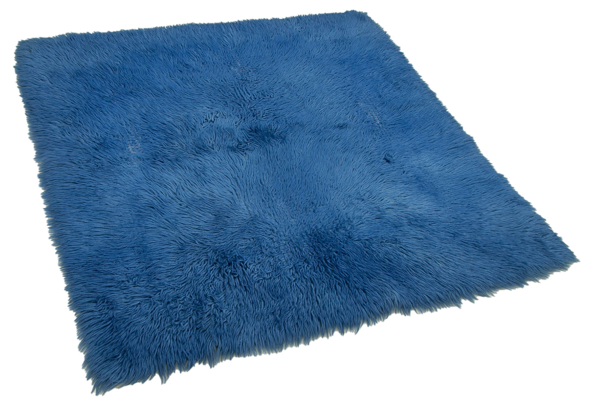 Handmade Wool Area Rug - Blue Shaggy Rug 4x5 Feet | Durable Cotton Wool Carpet