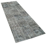 Handmade Wool Area Rug - Grey Patchwork Carpet | Durable Cotton Rug 2'9''x8'2''
