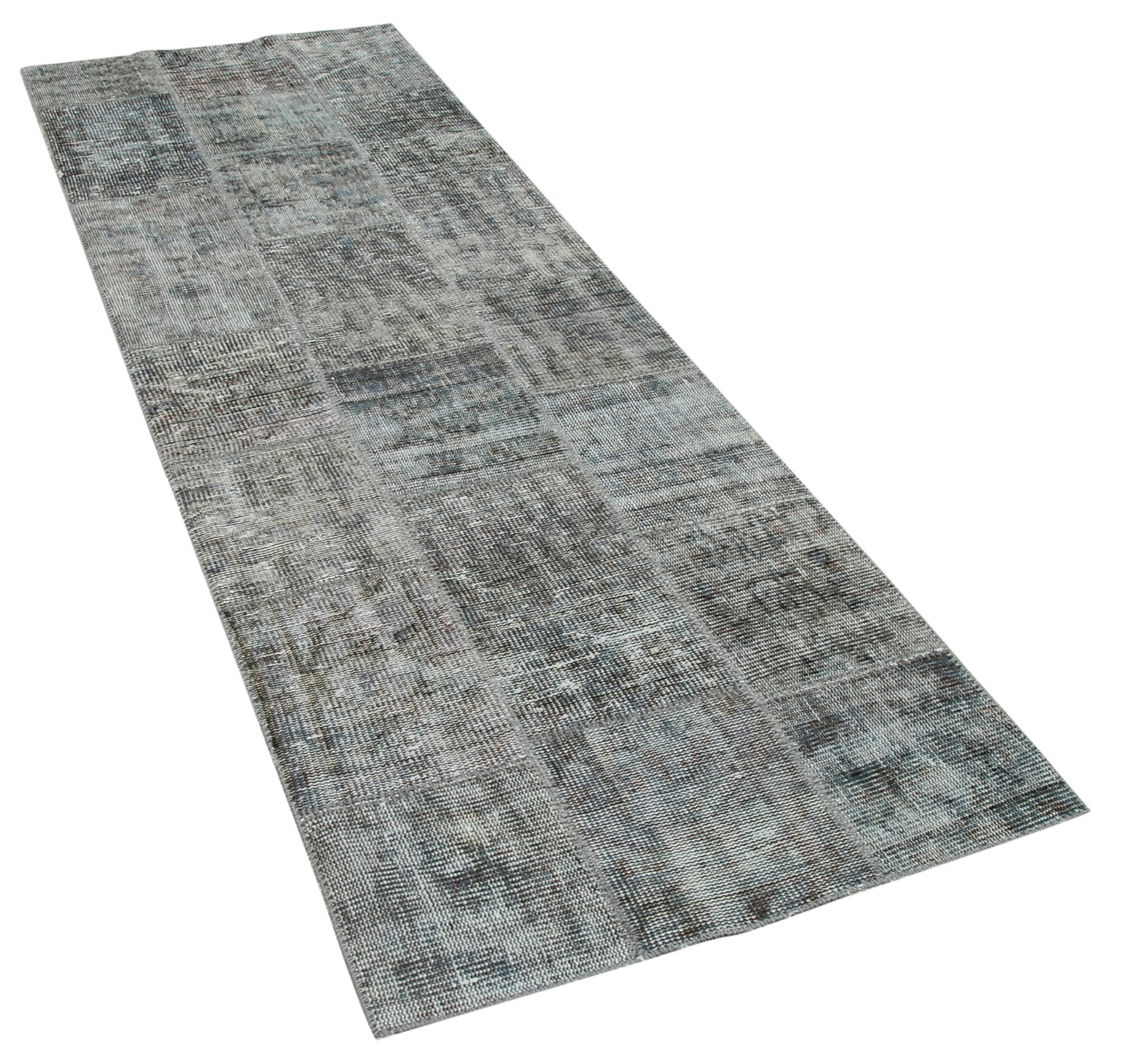 Handmade Wool Area Rug - Grey Patchwork Carpet | Durable Cotton Rug 2'9''x8'2''