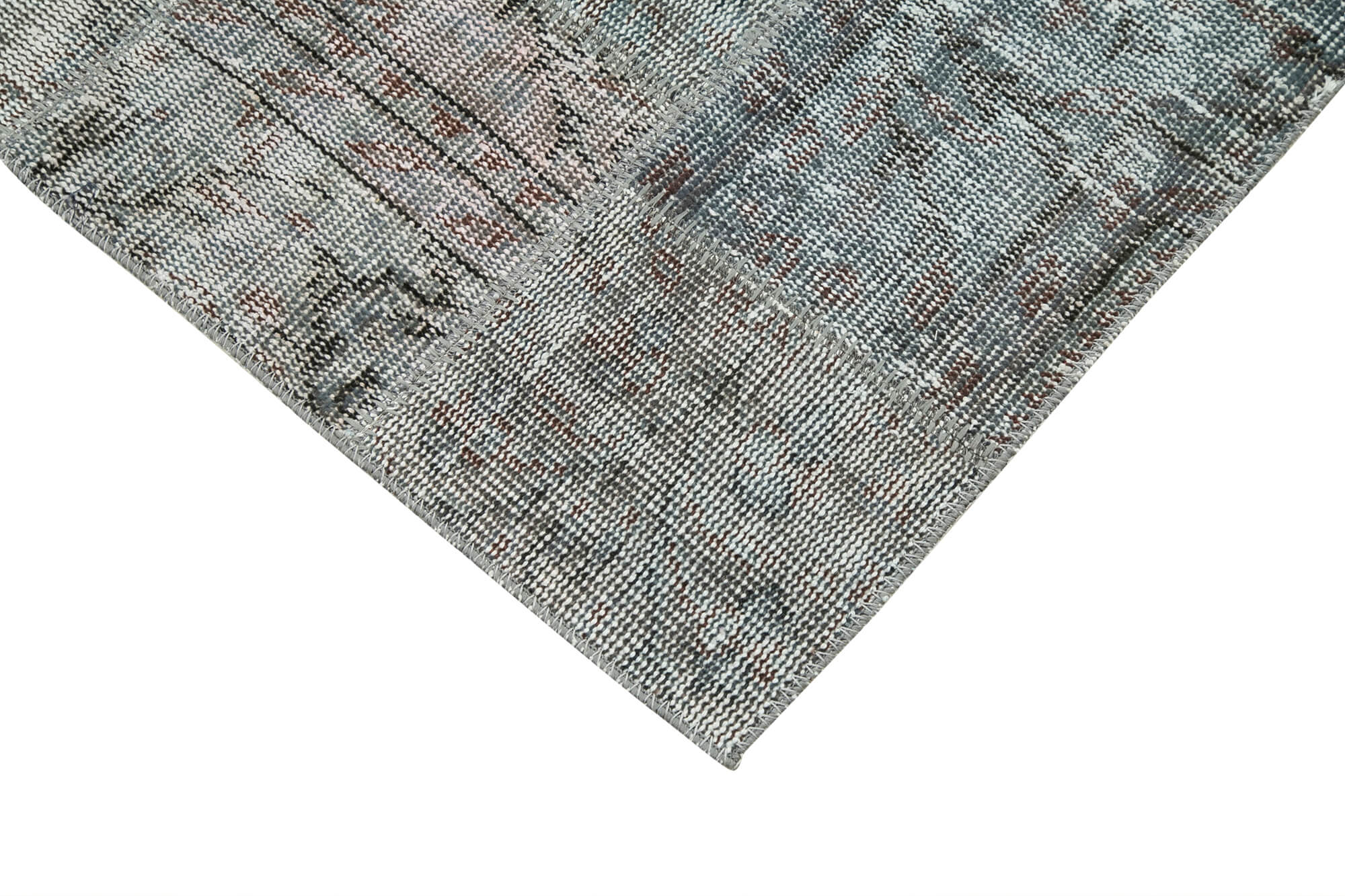 Handmade Wool Area Rug - Grey Patchwork Carpet | Durable Cotton Rug 2'9''x8'2''