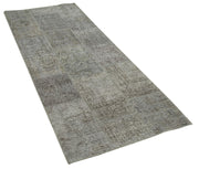 Handmade Area Rug - Grey Patchwork Cotton Wool Durable Soft Turkish Vintage Carpet 2'9''x7'5''