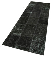 Handmade Patchwork Rug - Kirk Yama Black Cotton Wool Vintage Area Rug 2'10''x8'10''