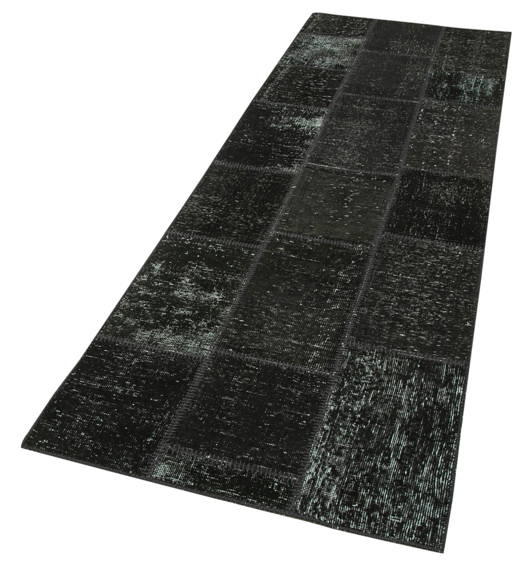 Handmade Patchwork Rug - Kirk Yama Black Cotton Wool Vintage Area Rug 2'10''x8'10''
