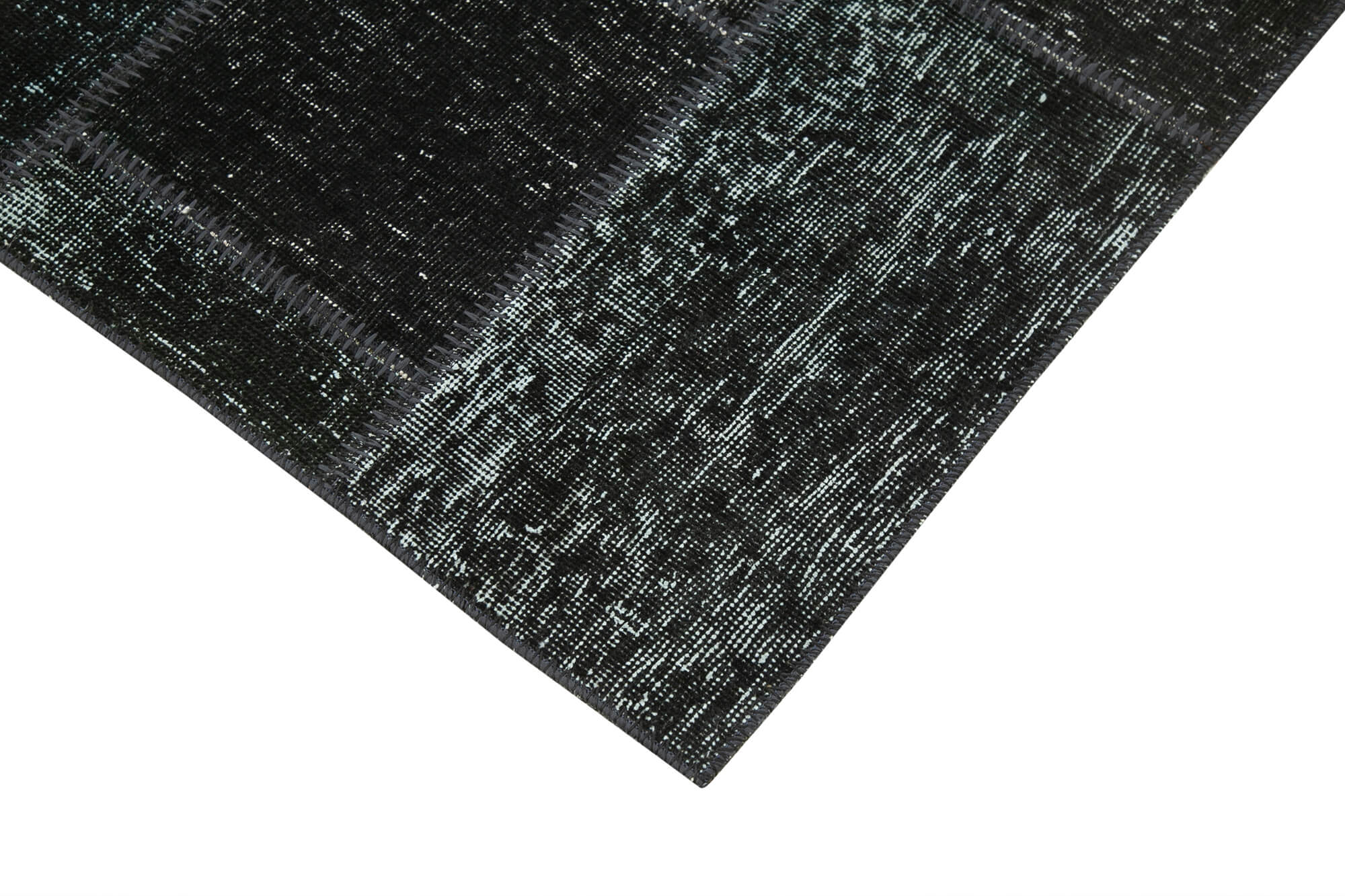Handmade Patchwork Rug - Kirk Yama Black Cotton Wool Vintage Area Rug 2'10''x8'10''
