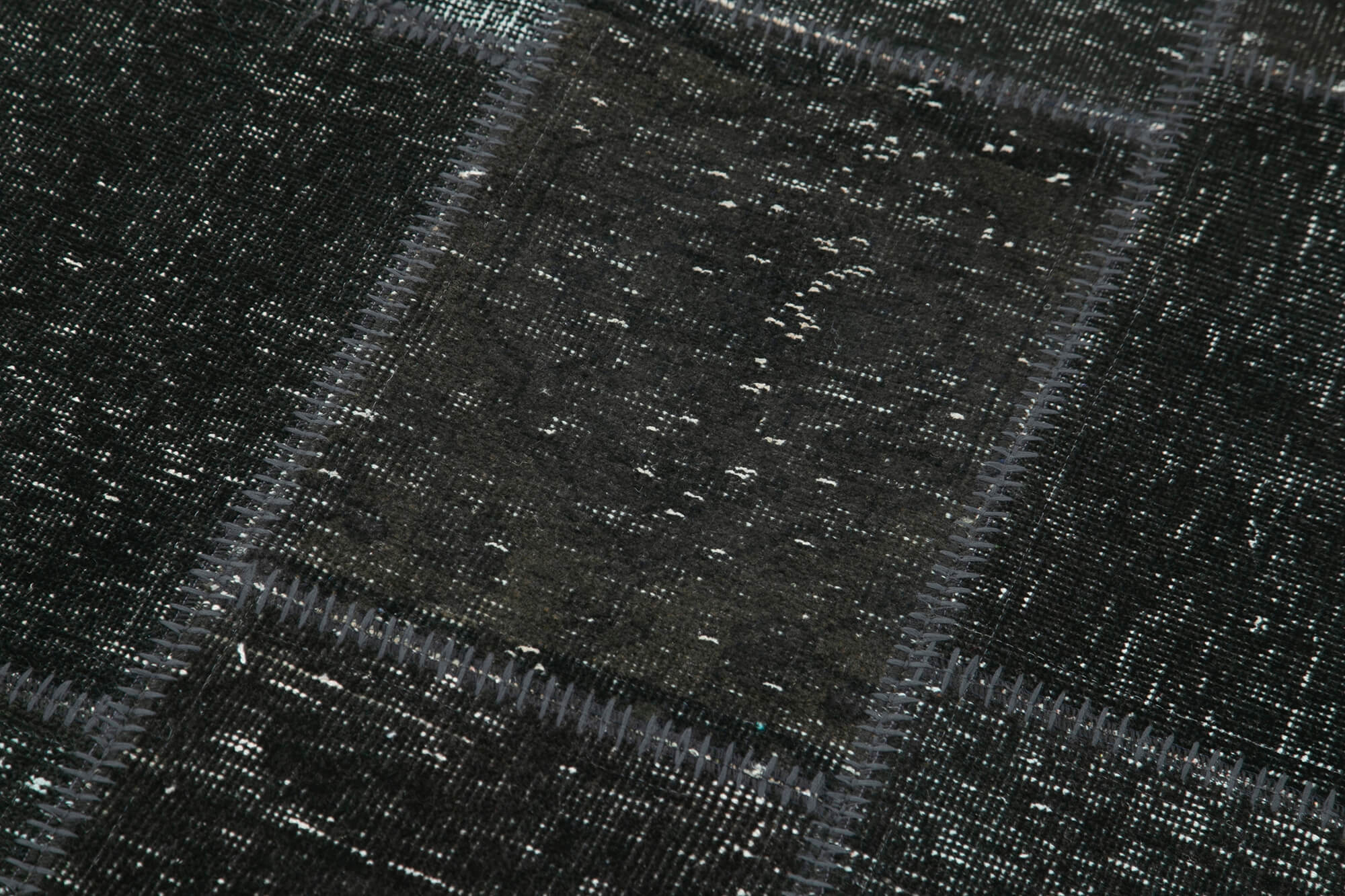 Handmade Patchwork Rug - Kirk Yama Black Cotton Wool Vintage Area Rug 2'10''x8'10''