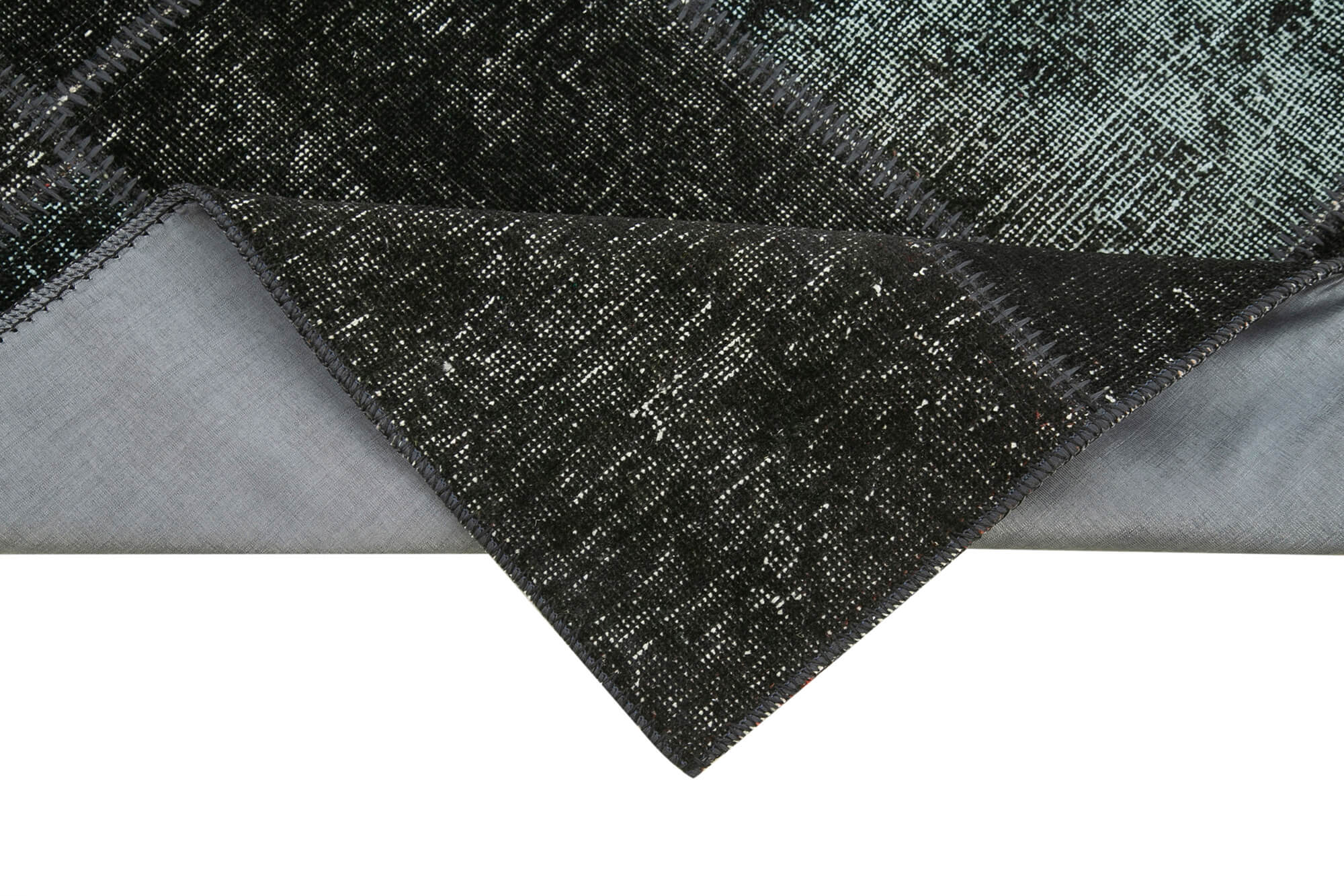 Handmade Patchwork Rug - Kirk Yama Black Cotton Wool Vintage Area Rug 2'10''x8'10''