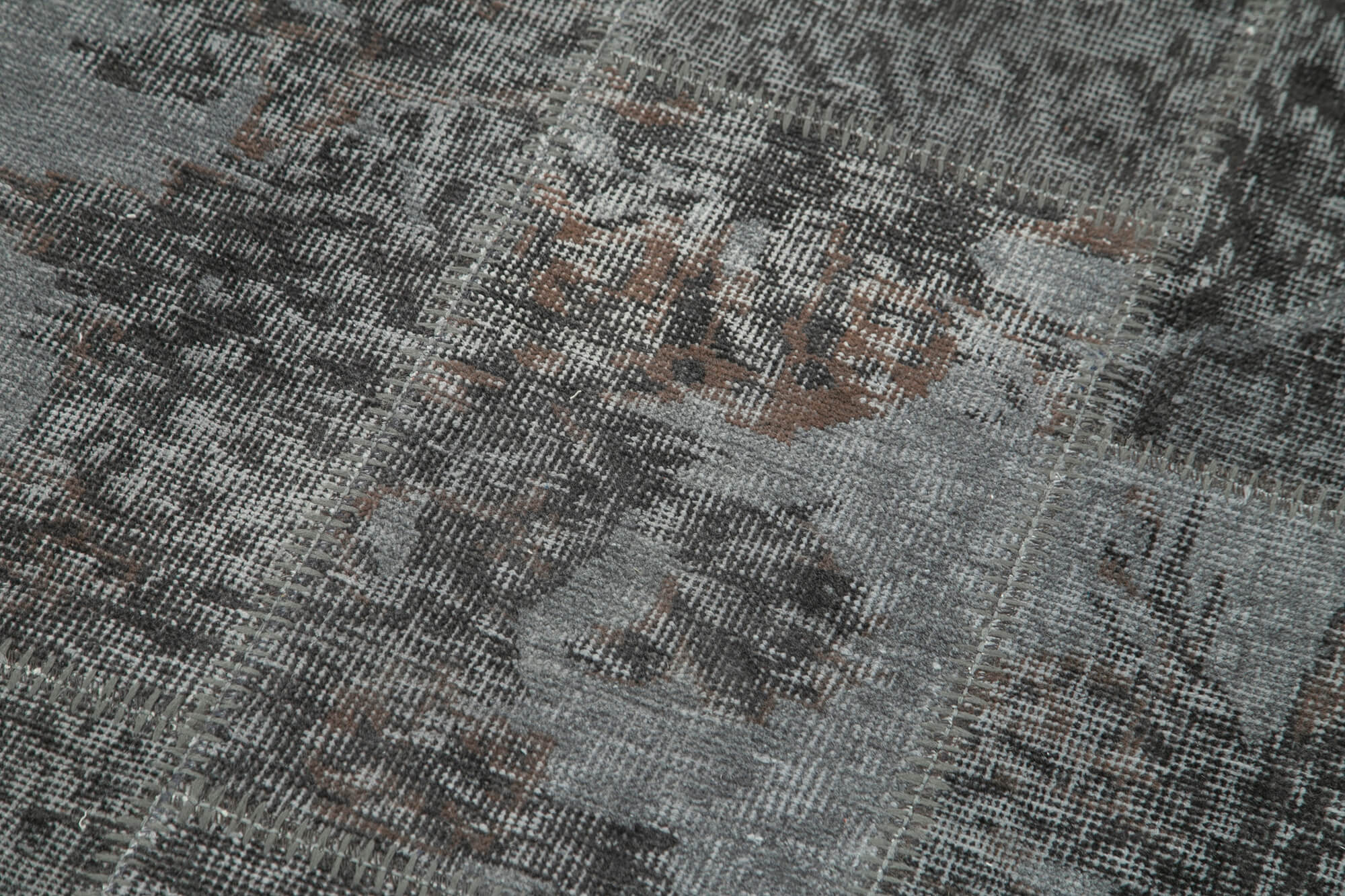 Handmade Area Rug - Kirk Yama Grey Patchwork Cotton Wool Carpet 2'9''x10'