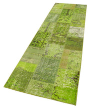 Handmade Area Rug - Kirk Yama Green Patchwork Cotton Wool Carpet 2'10''x9'11''