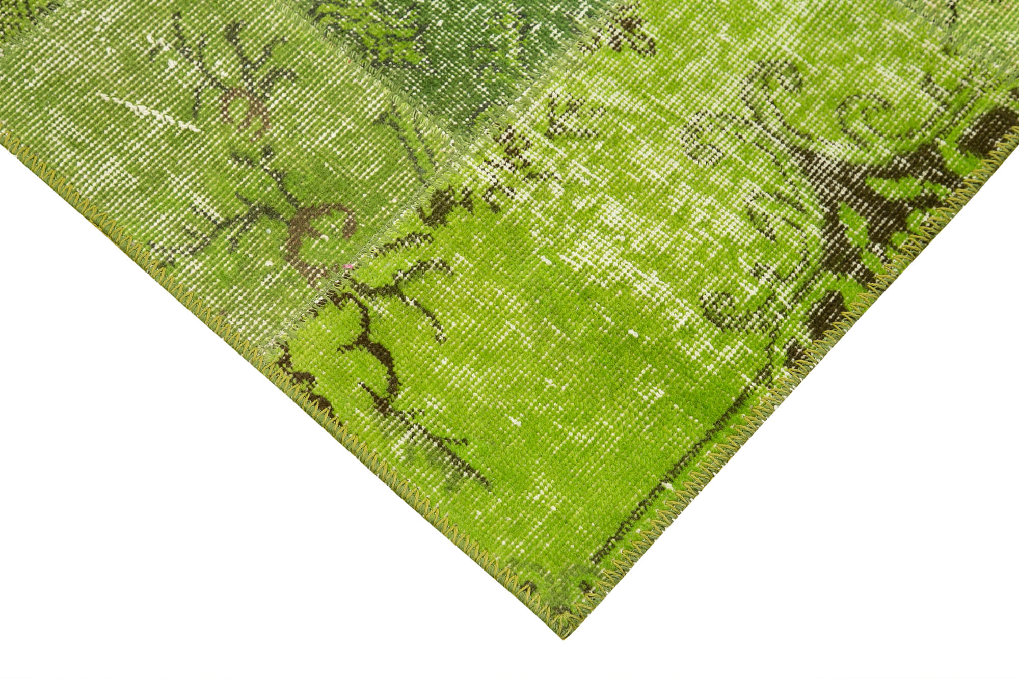 Handmade Area Rug - Kirk Yama Green Patchwork Cotton Wool Carpet 2'10''x9'11''