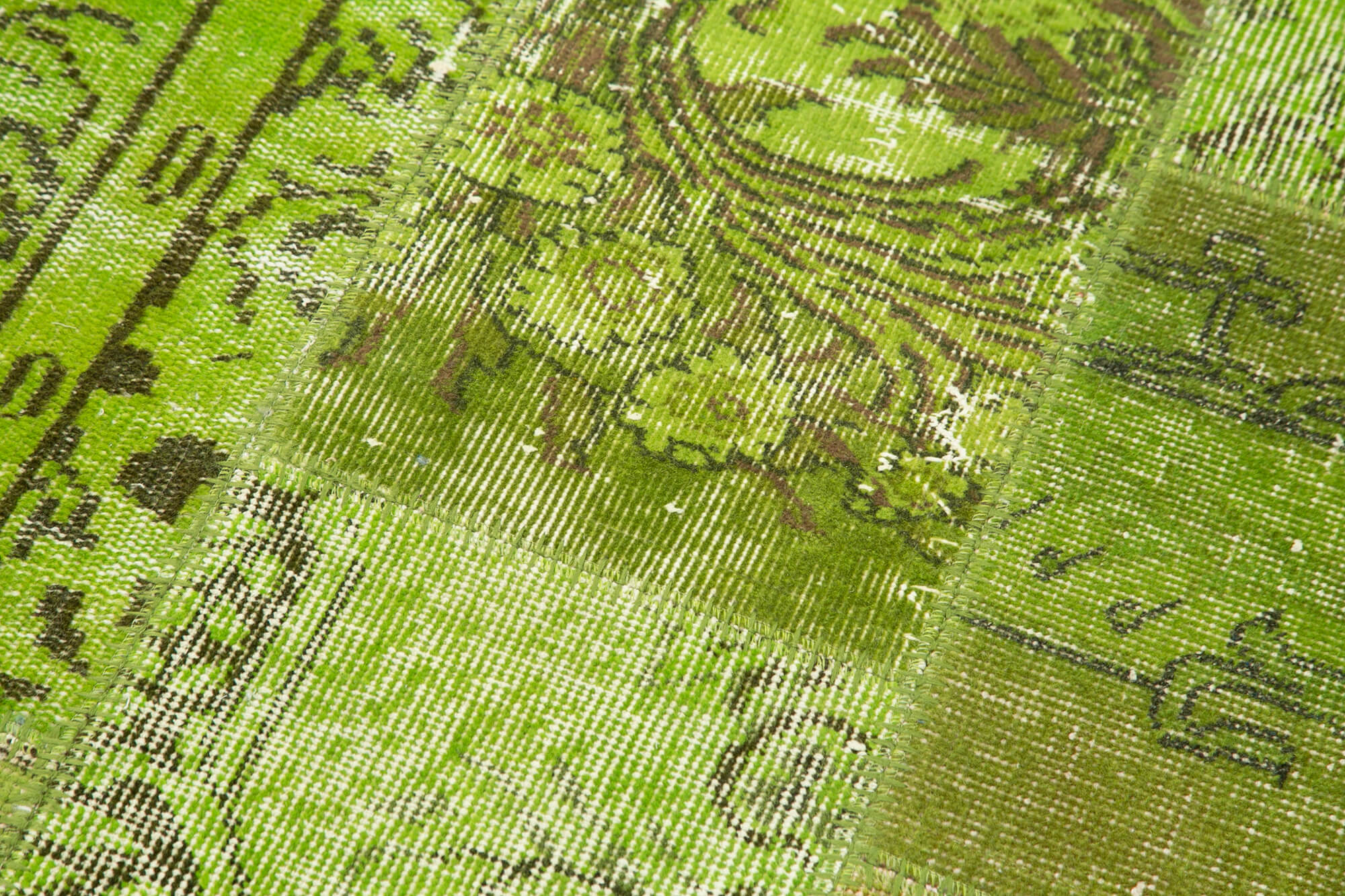 Handmade Area Rug - Kirk Yama Green Patchwork Cotton Wool Carpet 2'10''x9'11''