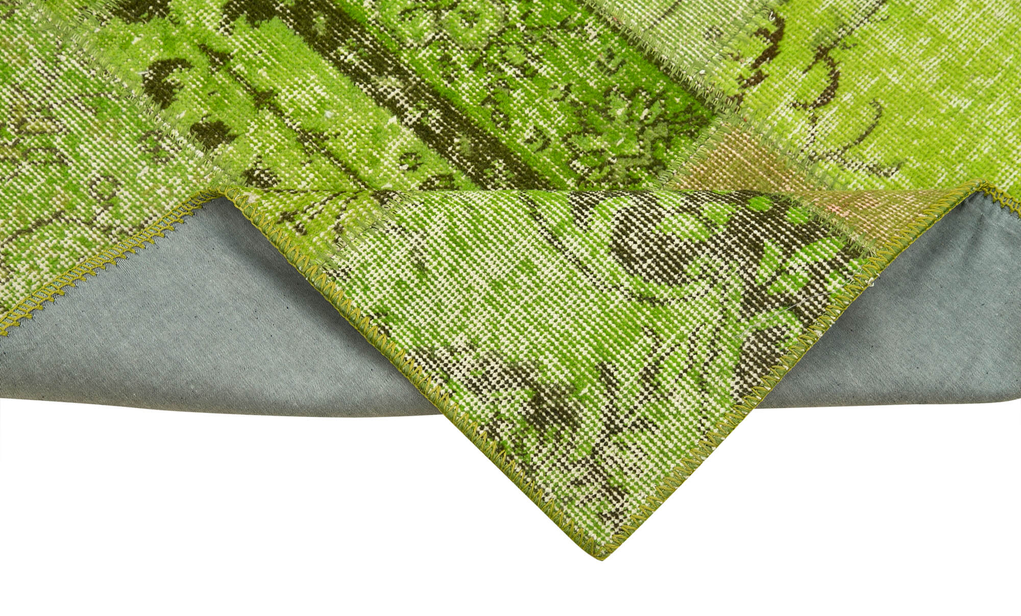 Handmade Area Rug - Kirk Yama Green Patchwork Cotton Wool Carpet 2'10''x9'11''