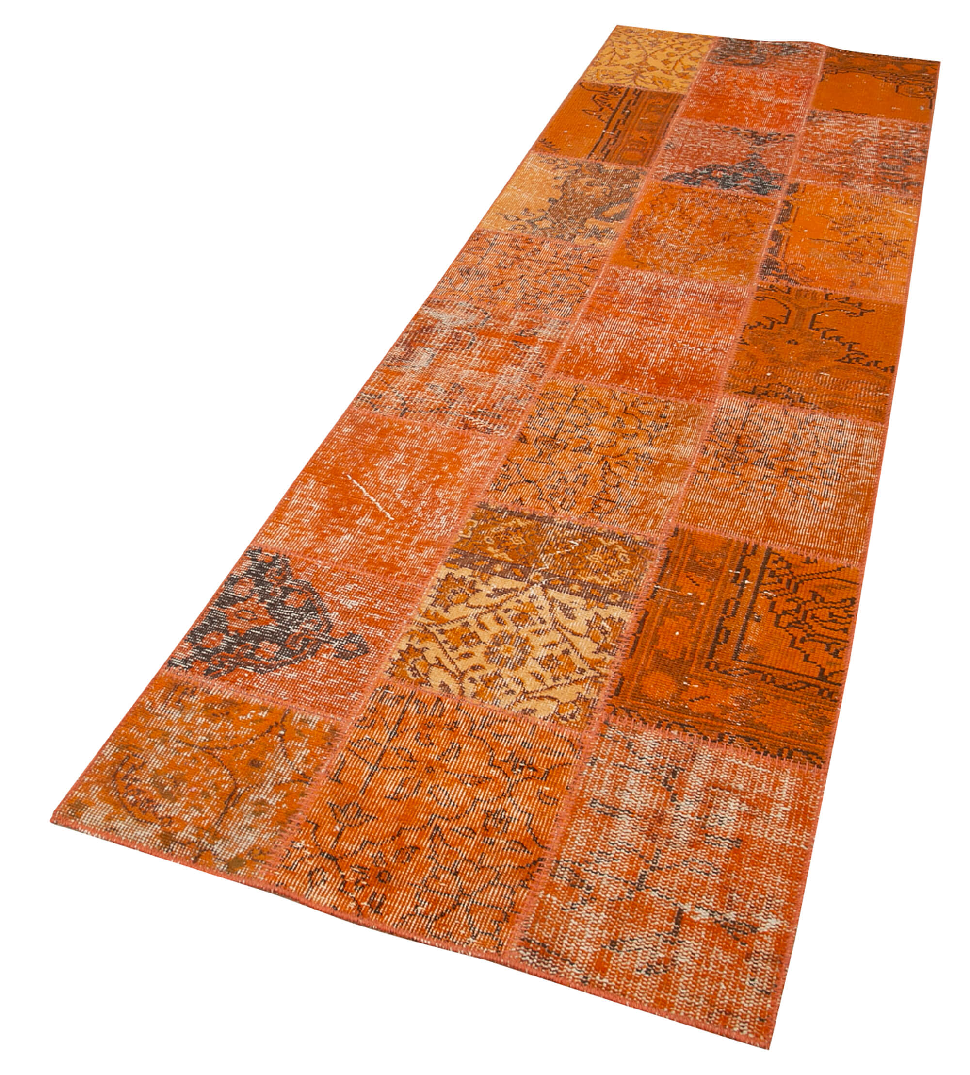 Handmade Patchwork Rug - Kirk Yama Orange Cotton Wool Vintage Area Rug 2'9''x9'9''