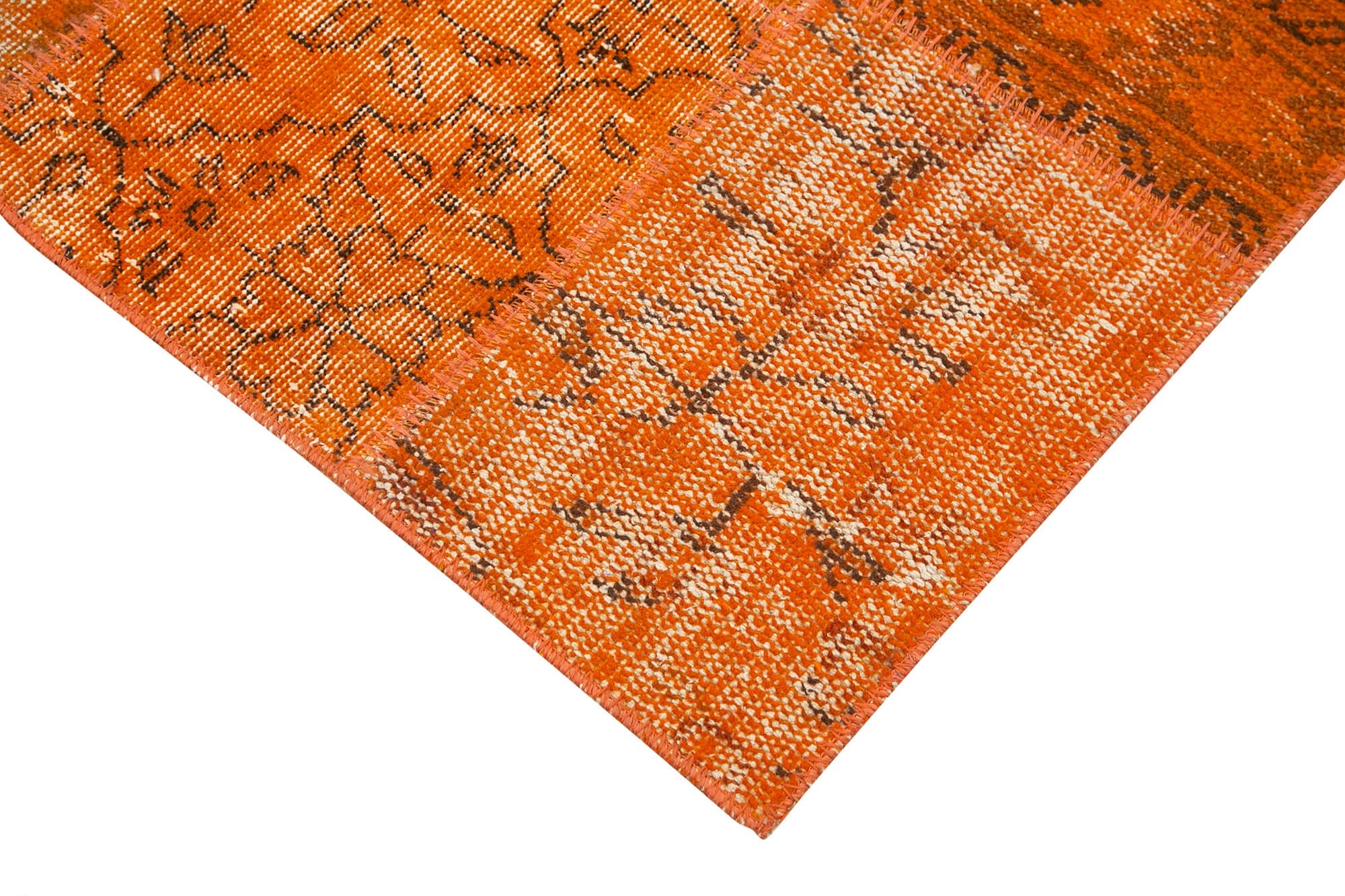 Handmade Patchwork Rug - Kirk Yama Orange Cotton Wool Vintage Area Rug 2'9''x9'9''