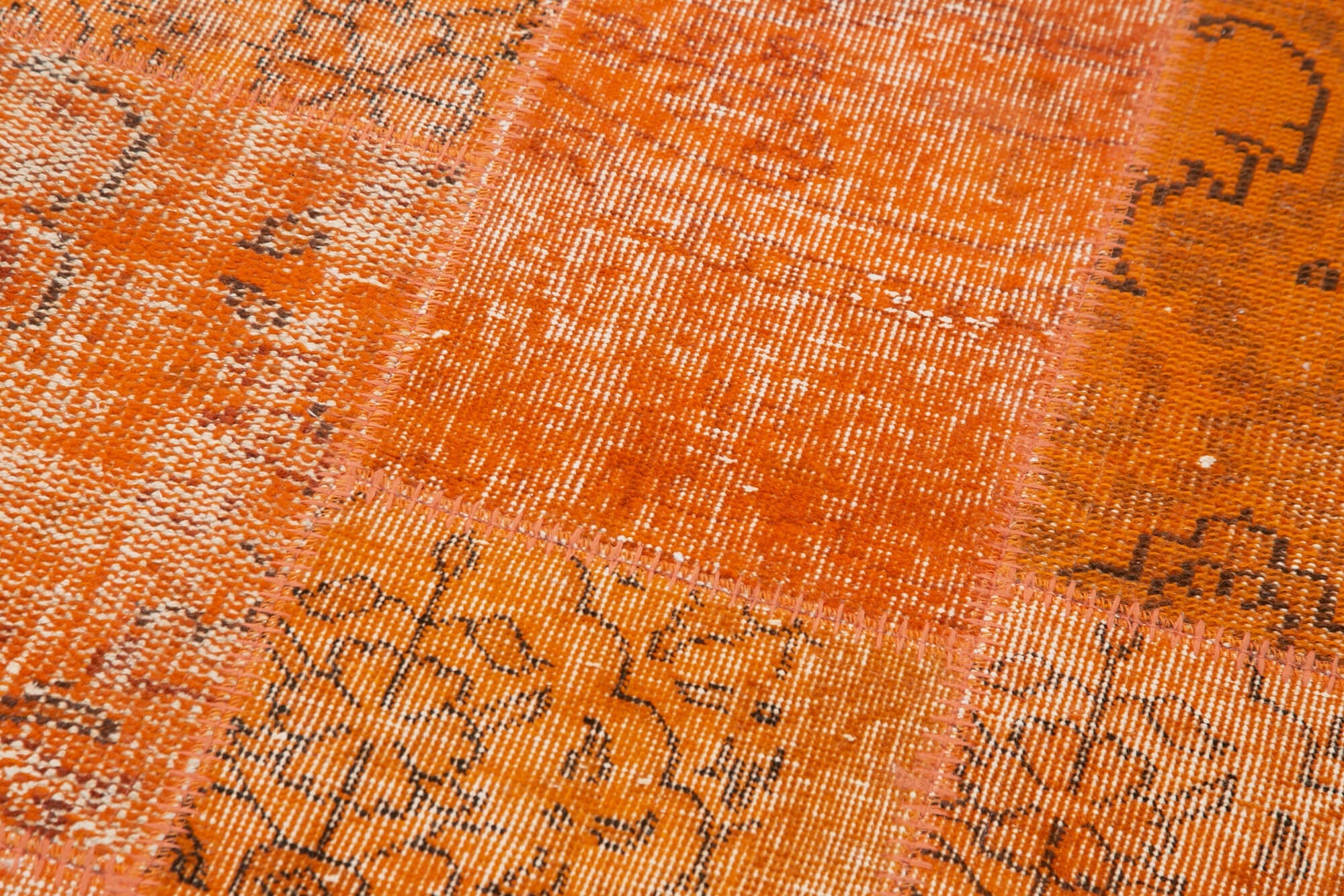 Handmade Patchwork Rug - Kirk Yama Orange Cotton Wool Vintage Area Rug 2'9''x9'9''