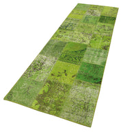 Handmade Area Rug - Green Patchwork Cotton Wool Turkish Wool Carpet 2'10'' x 9'10''