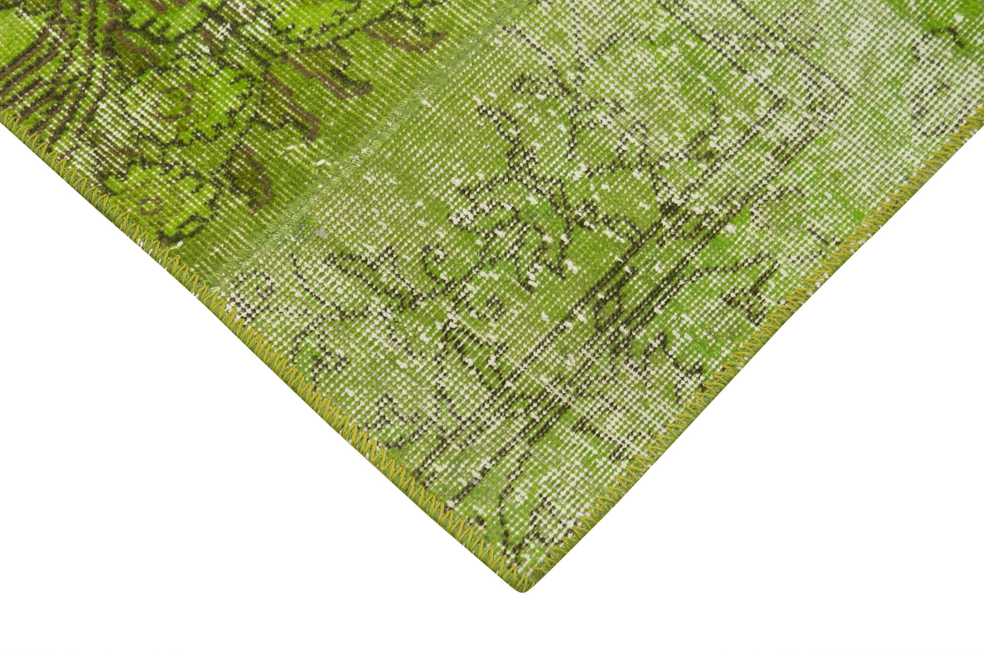 Handmade Area Rug - Green Patchwork Cotton Wool Turkish Wool Carpet 2'10'' x 9'10''