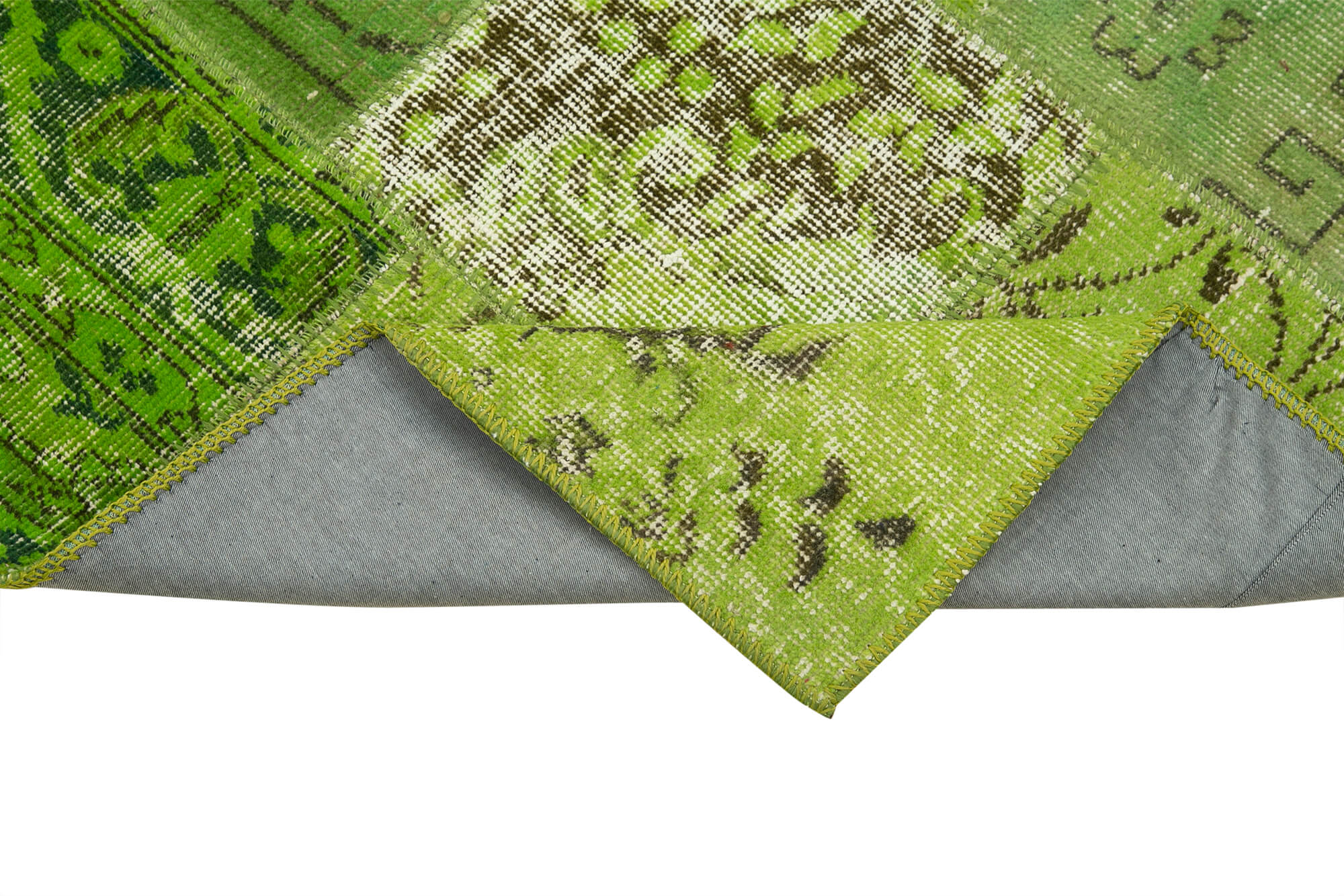 Handmade Area Rug - Green Patchwork Cotton Wool Turkish Wool Carpet 2'10'' x 9'10''