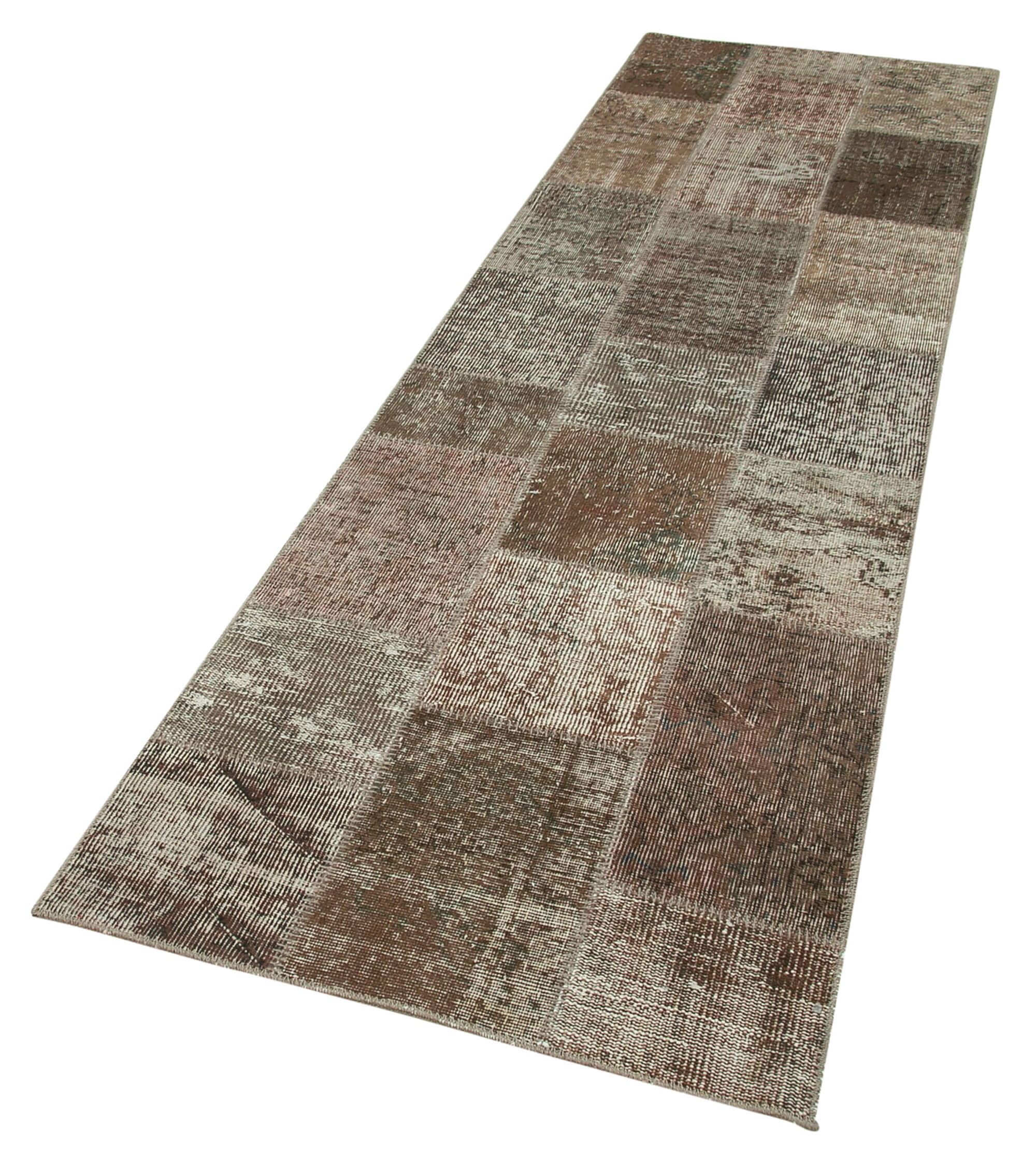 Handmade Wool Area Rug – Brown Patchwork Style Carpet | Durable Cotton Wool Rug 2'9''x9'10''