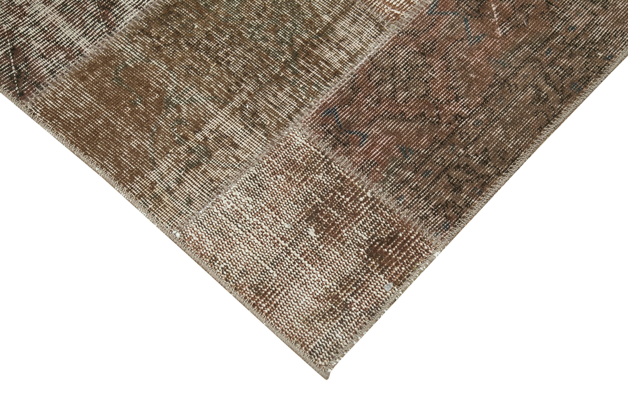 Handmade Wool Area Rug – Brown Patchwork Style Carpet | Durable Cotton Wool Rug 2'9''x9'10''