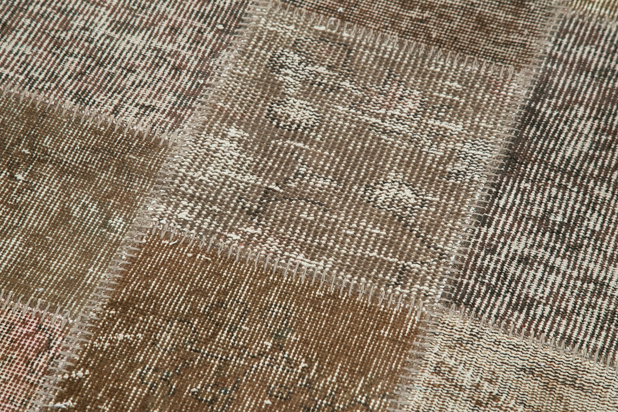 Handmade Wool Area Rug – Brown Patchwork Style Carpet | Durable Cotton Wool Rug 2'9''x9'10''