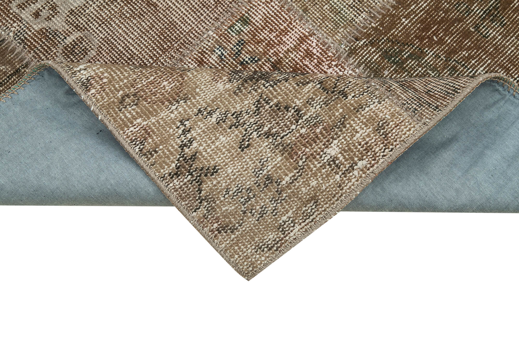 Handmade Wool Area Rug – Brown Patchwork Style Carpet | Durable Cotton Wool Rug 2'9''x9'10''