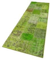 Handmade Area Rug – Kirk Yama Green Patchwork Cotton Wool Carpet 2'10''x9'10''