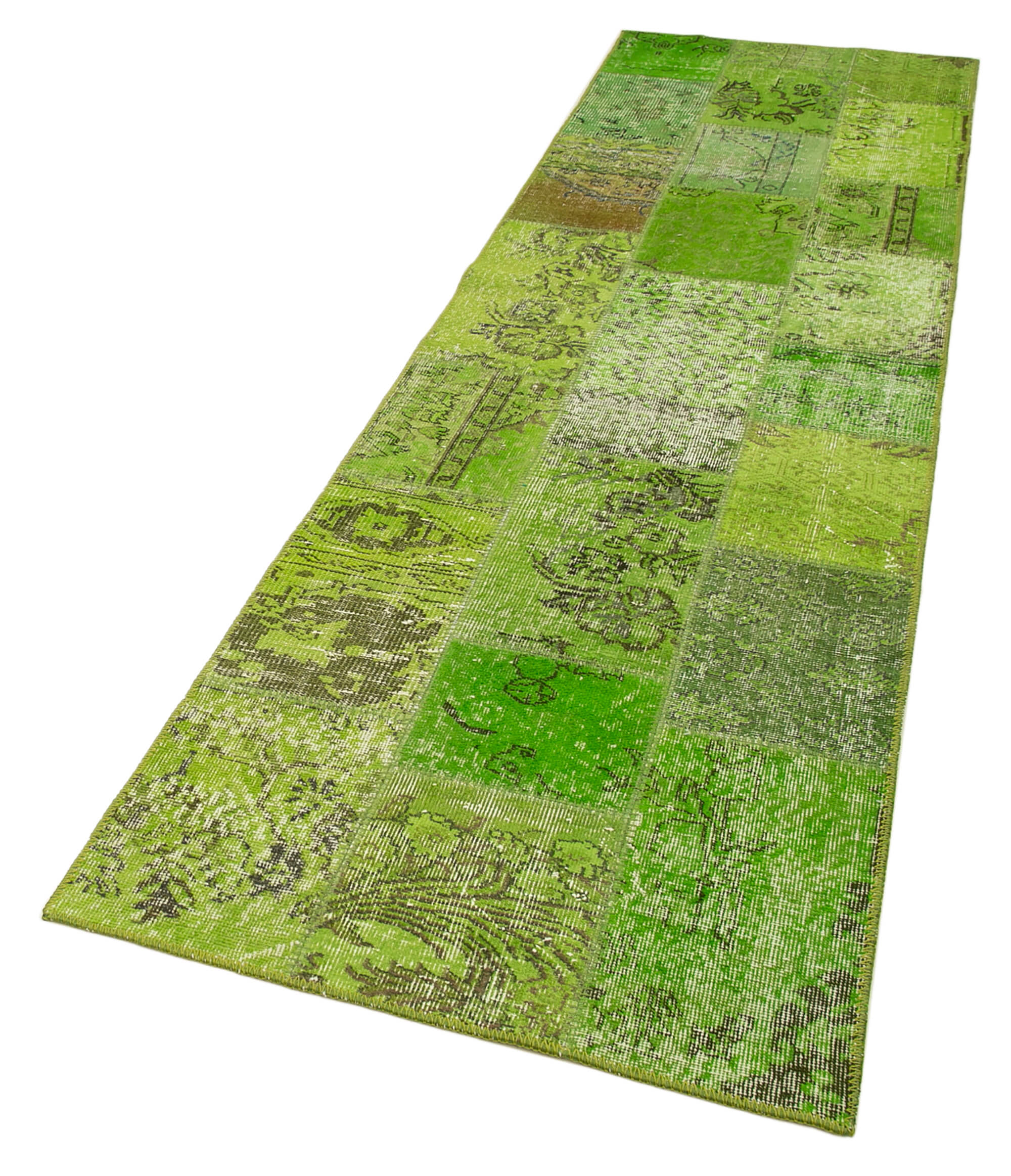 Handmade Area Rug – Kirk Yama Green Patchwork Cotton Wool Carpet 2'10''x9'10''