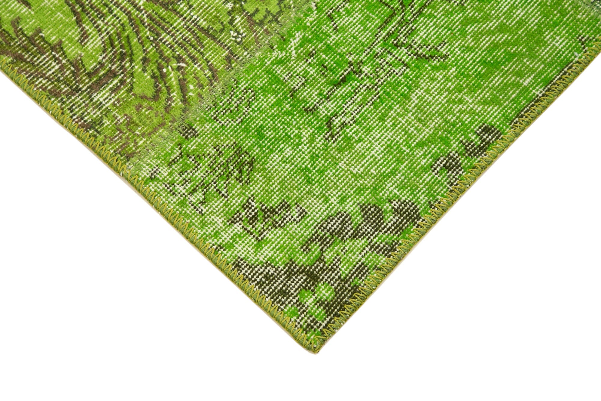 Handmade Area Rug – Kirk Yama Green Patchwork Cotton Wool Carpet 2'10''x9'10''