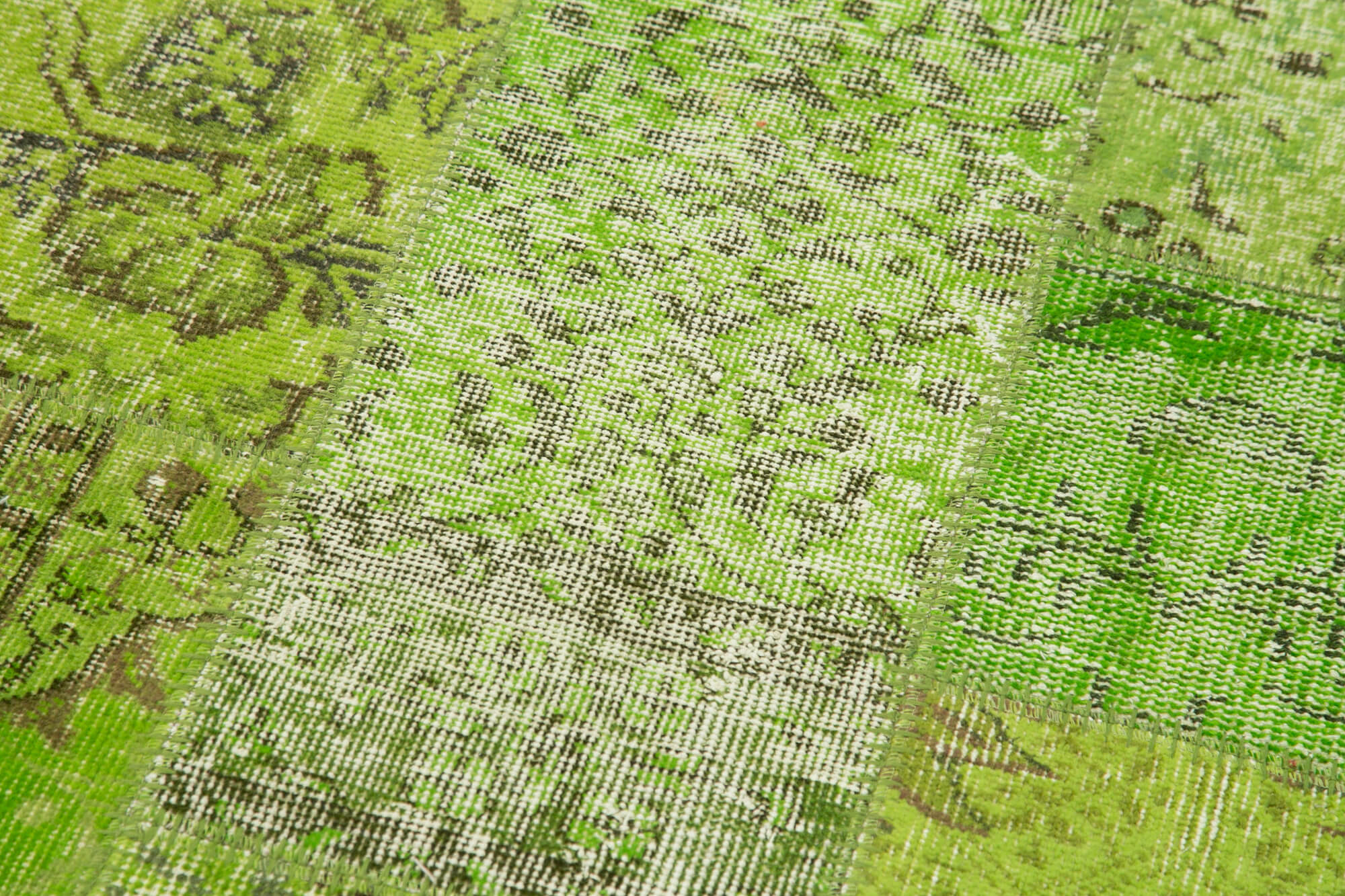 Handmade Area Rug – Kirk Yama Green Patchwork Cotton Wool Carpet 2'10''x9'10''