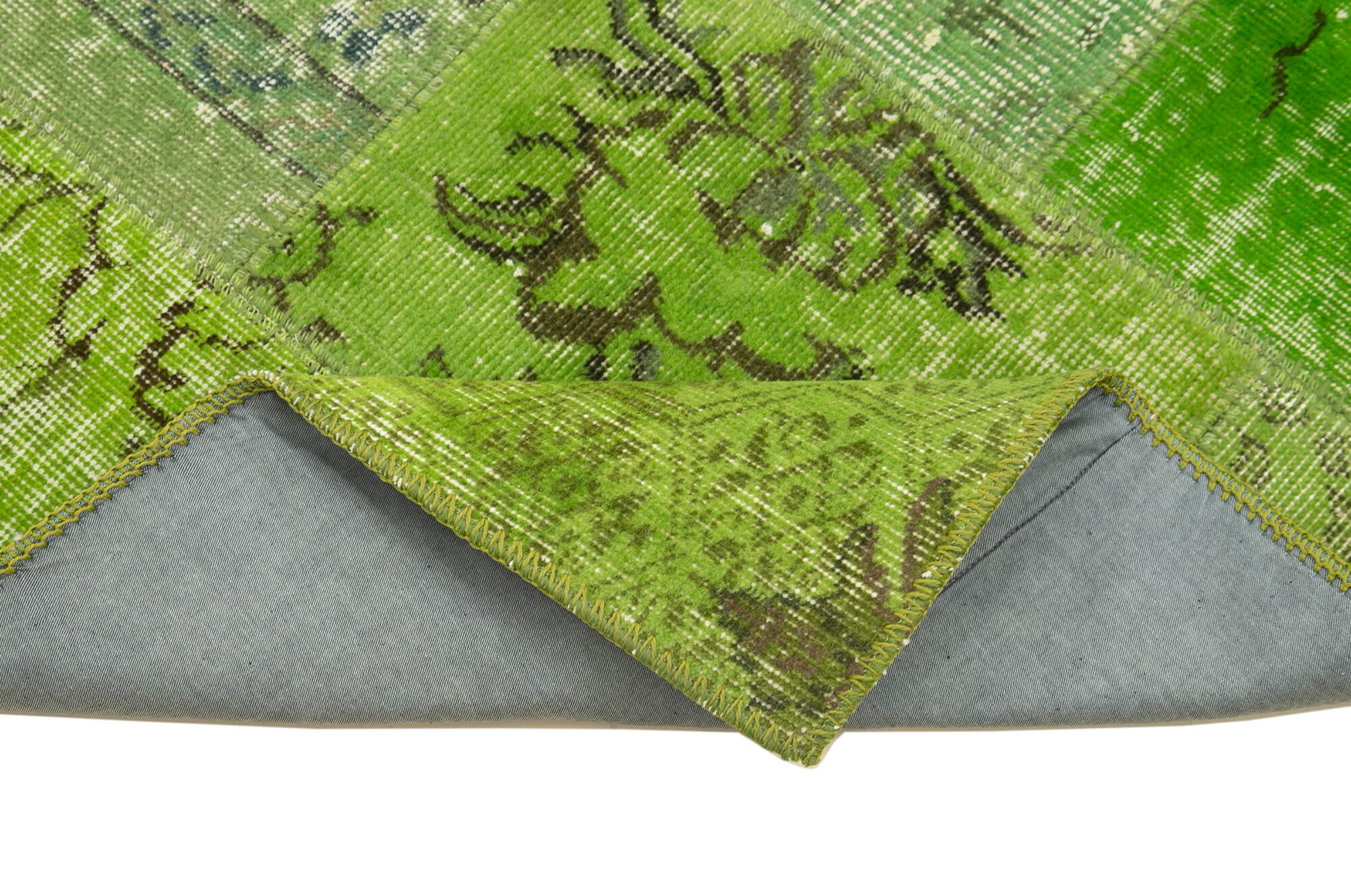 Handmade Area Rug – Kirk Yama Green Patchwork Cotton Wool Carpet 2'10''x9'10''