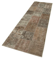 Handmade Patchwork Rug - Brown Vintage Area Rug 2'10''x9'11'' Cotton Wool Carpet