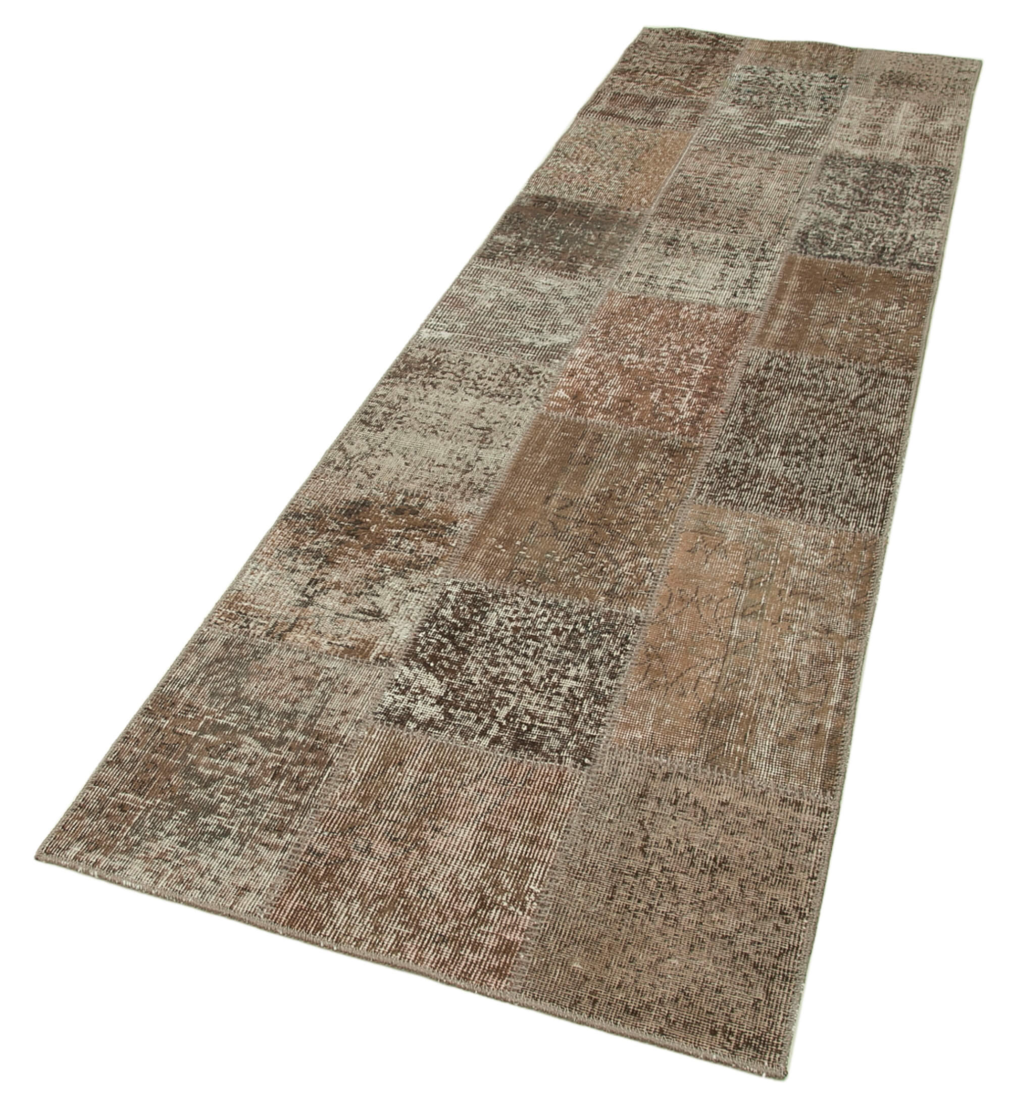 Handmade Patchwork Rug - Brown Vintage Area Rug 2'10''x9'11'' Cotton Wool Carpet