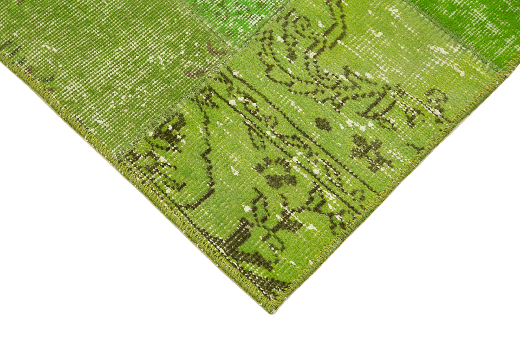 Handmade Area Rug – Green Patchwork Wool Cotton Carpet, Vintage Turkish Style 2'10''x10'