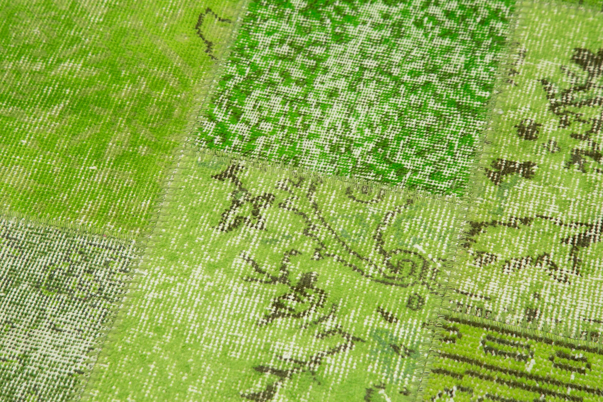 Handmade Area Rug – Green Patchwork Wool Cotton Carpet, Vintage Turkish Style 2'10''x10'