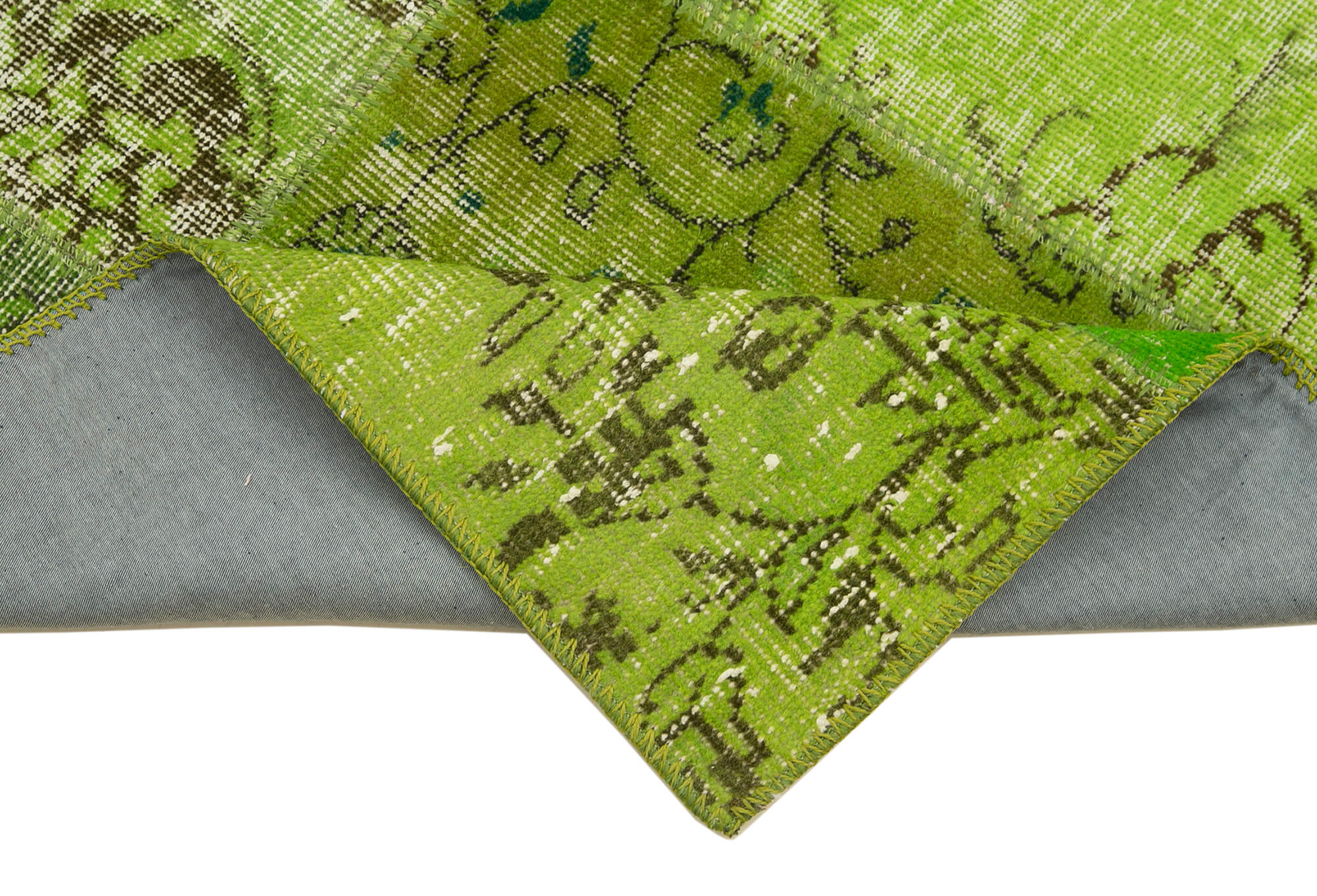 Handmade Area Rug – Green Patchwork Wool Cotton Carpet, Vintage Turkish Style 2'10''x10'