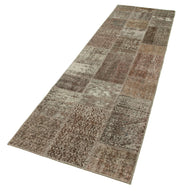 Handmade Patchwork Rug | Turkish Hand Knotted Brown Patchwork Carpet Runner