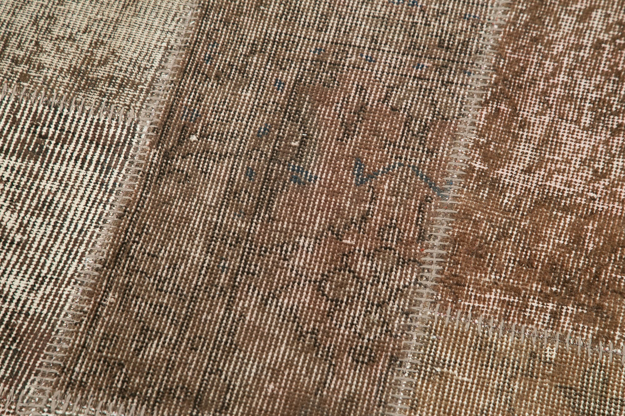 Handmade Patchwork Rug | Turkish Hand Knotted Brown Patchwork Carpet Runner