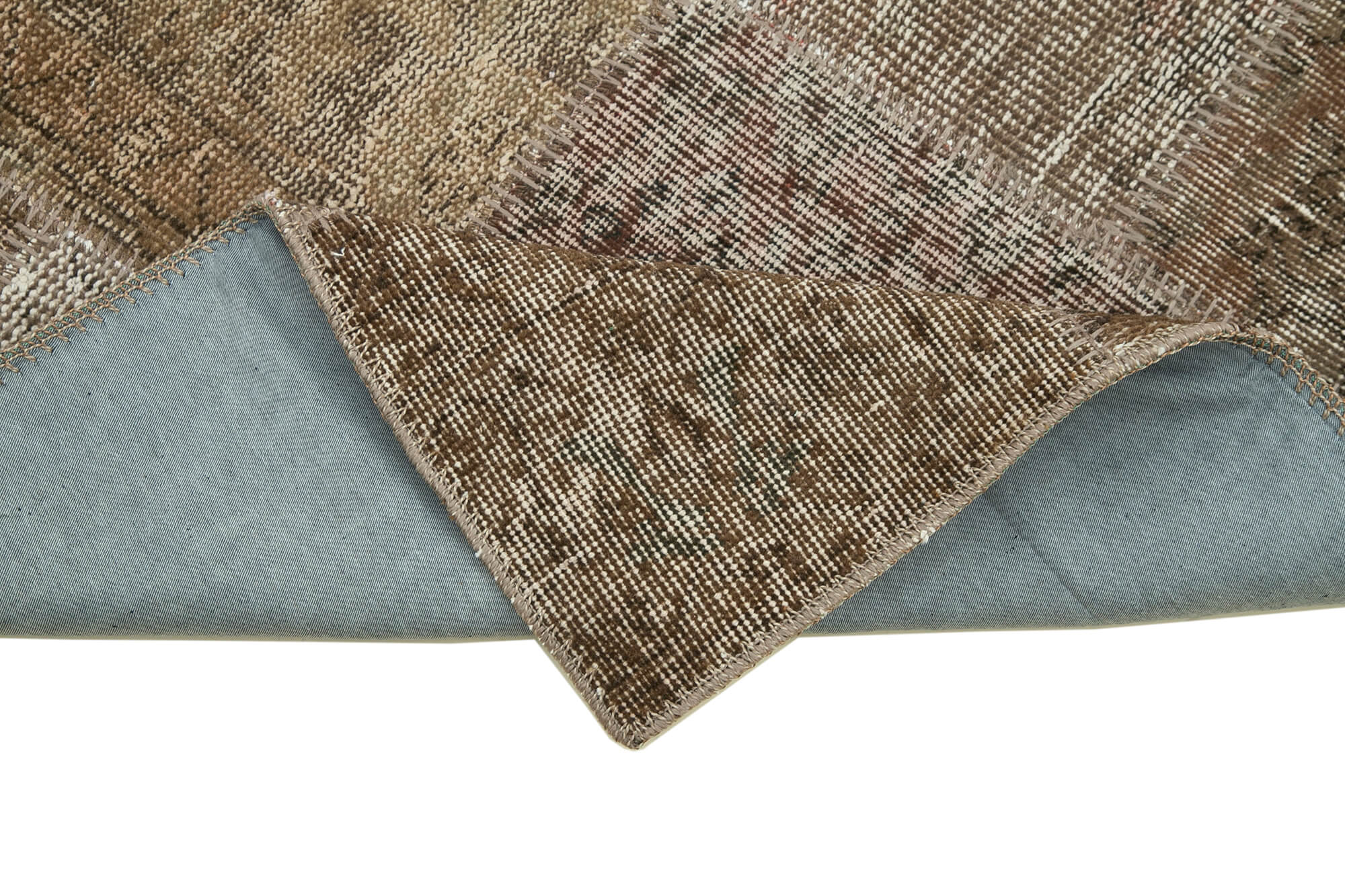Handmade Patchwork Rug | Turkish Hand Knotted Brown Patchwork Carpet Runner