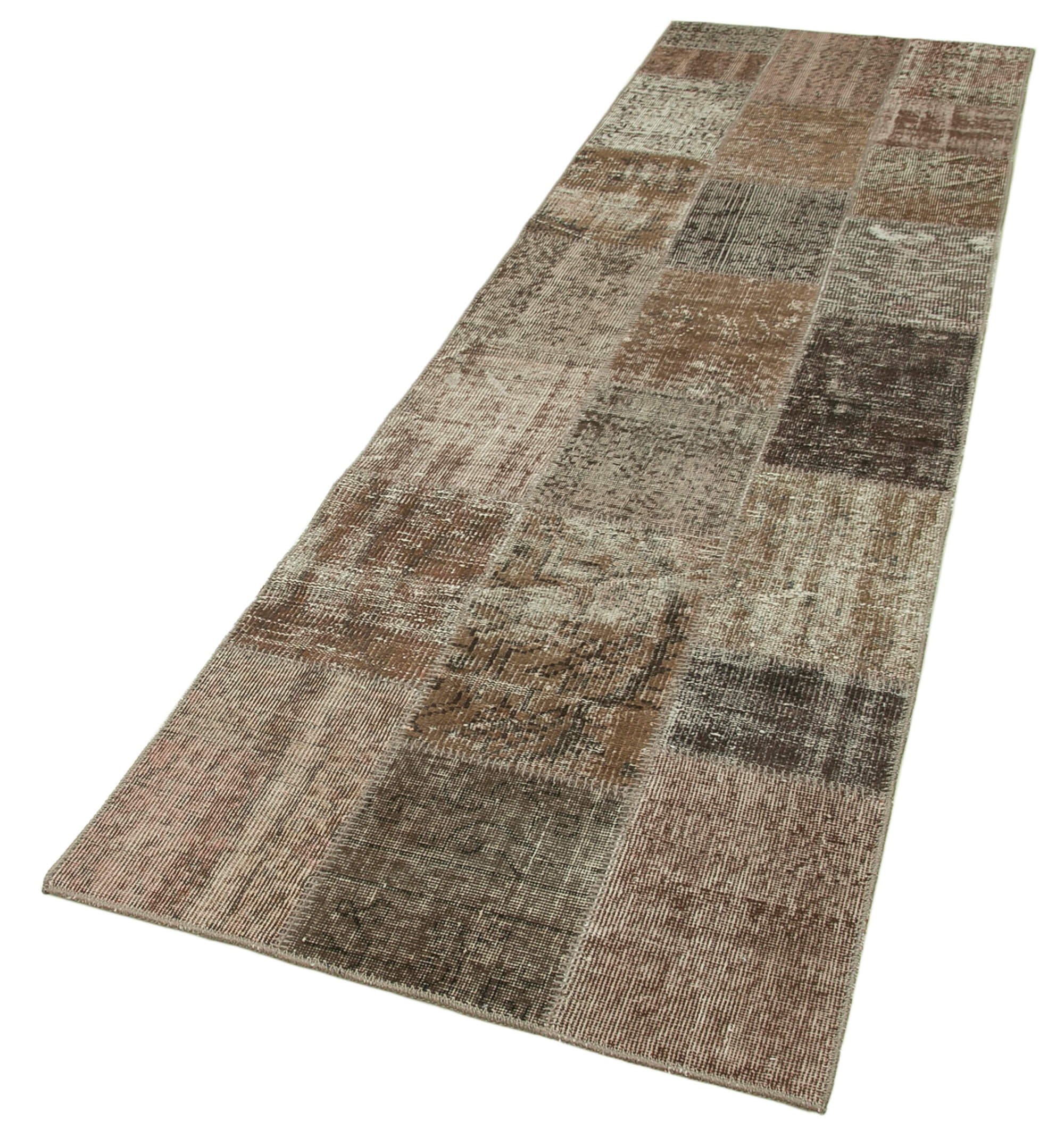 Handmade Wool Area Rug – Kirk Yama Brown Patchwork Cotton Wool Rug 2'10''x10'