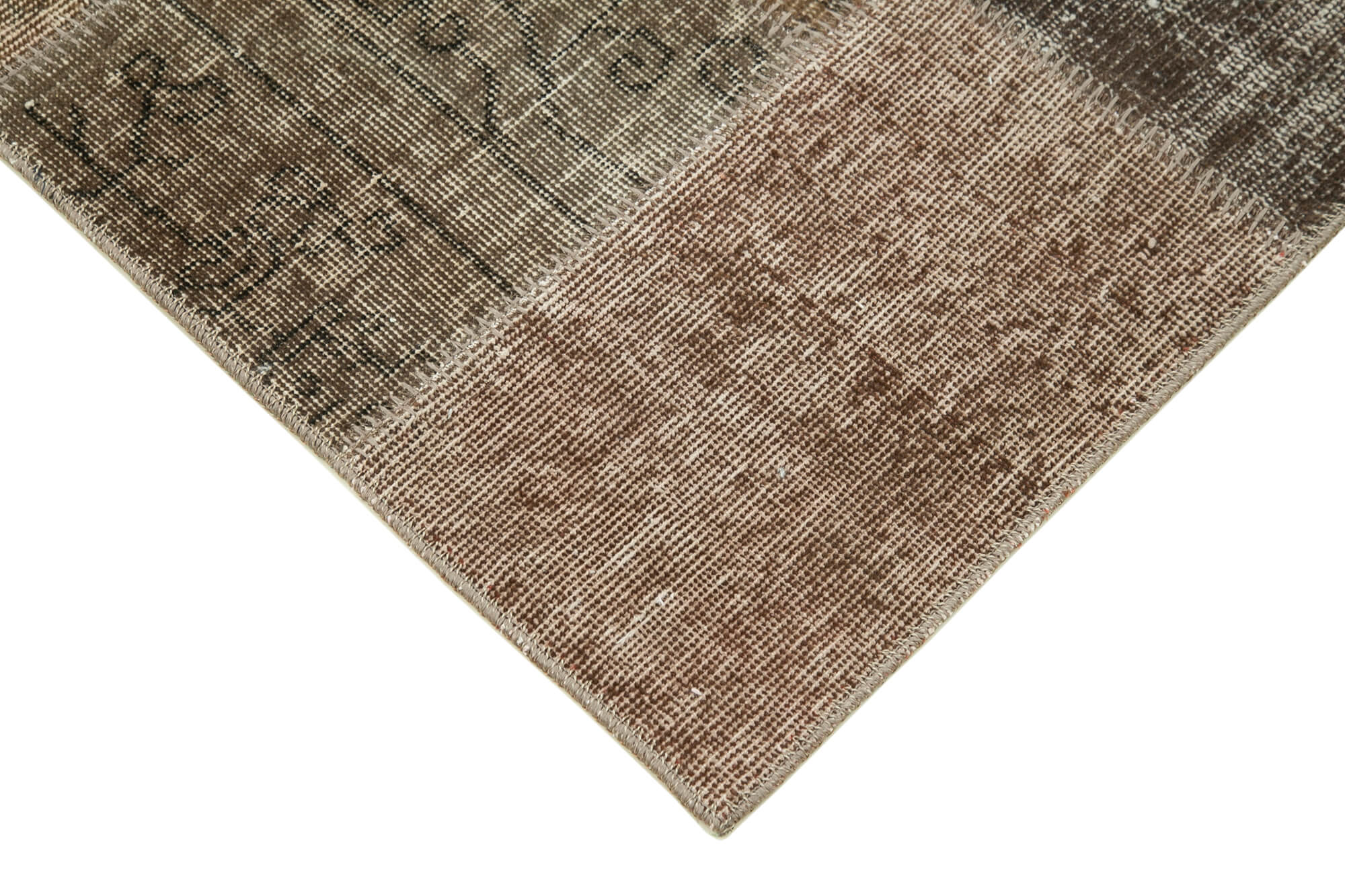 Handmade Wool Area Rug – Kirk Yama Brown Patchwork Cotton Wool Rug 2'10''x10'